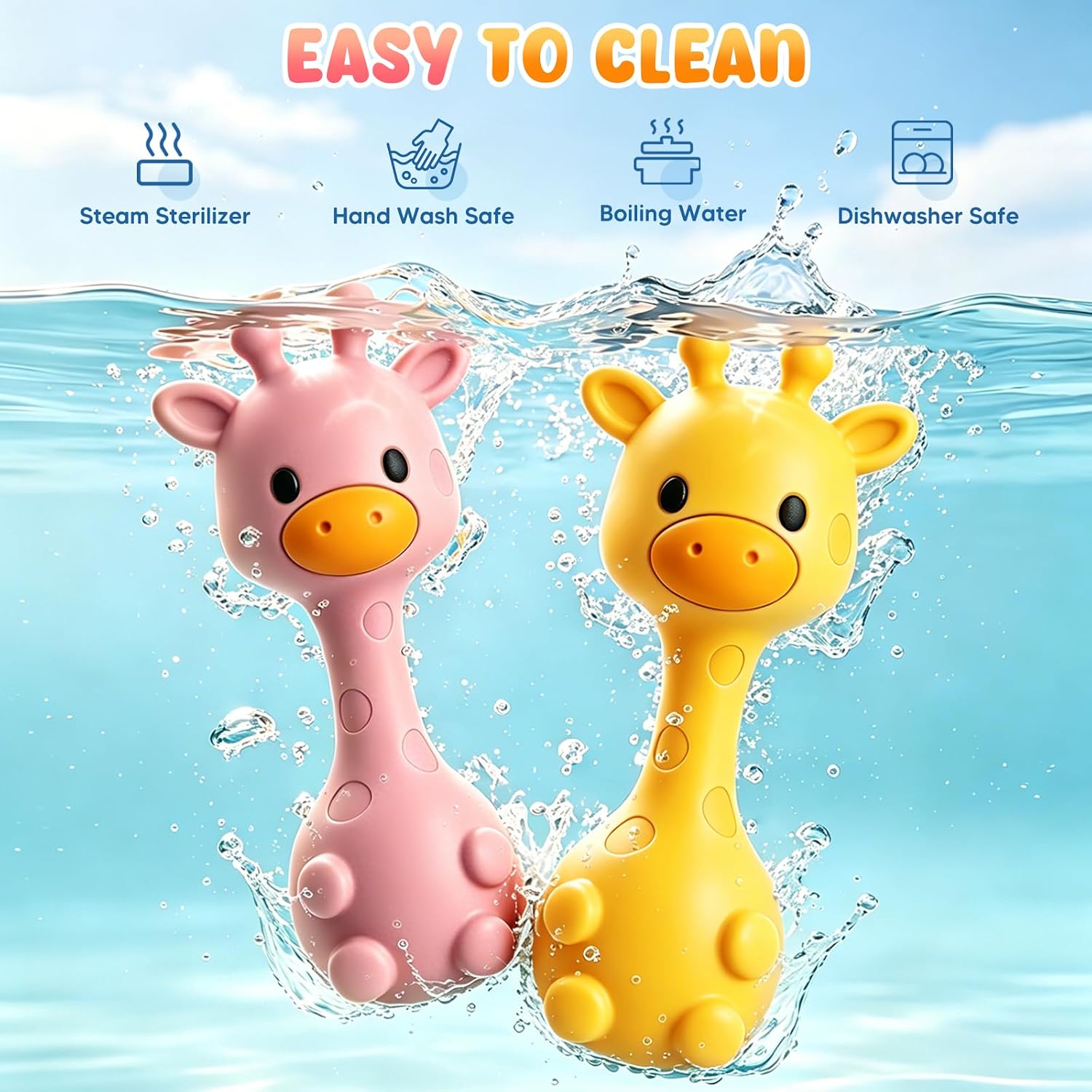 Baby Rattles Teething Toys 3-6 6-12 Month, Multi-Functional BPA-Free Silicone Teether Toys for Teething Relief & Sensory Rattle Play, Perfect Infant Newborn Toys & Baby Gifts (Yellow)