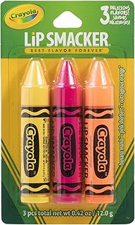 Lip Smacker Crayola Crayon Flavored Lip Balm - Moisturizing, Soothing Trio Banana Mania, Pink Sherbert, & Outrageous Orange