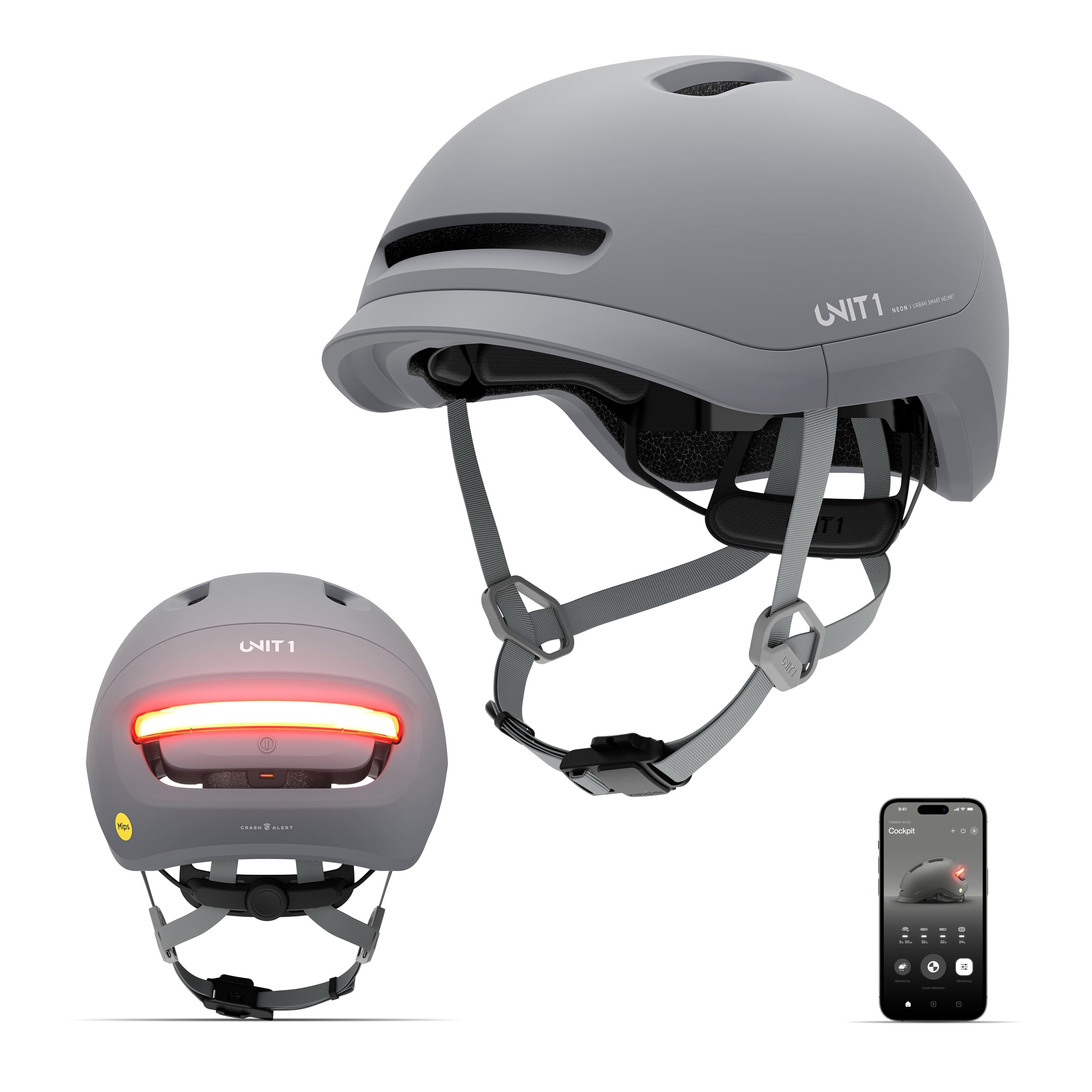 UNIT 1 NEON MIPS Smart Bike Helmet with Rear LED Light, Turn Signals, Brake Light & App Connectivity | MIPS Cycling Helmet for Urban Commuting, Road Cycling & E-Bike Riders
