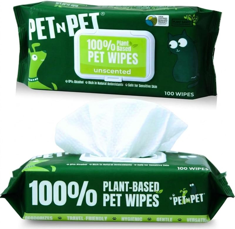 Toallitas para perros 100% a base de plantas para patas y trasero, 100 unidades de toallitas hipoalergénicas sin perfume para mascotas, 8" x 8"