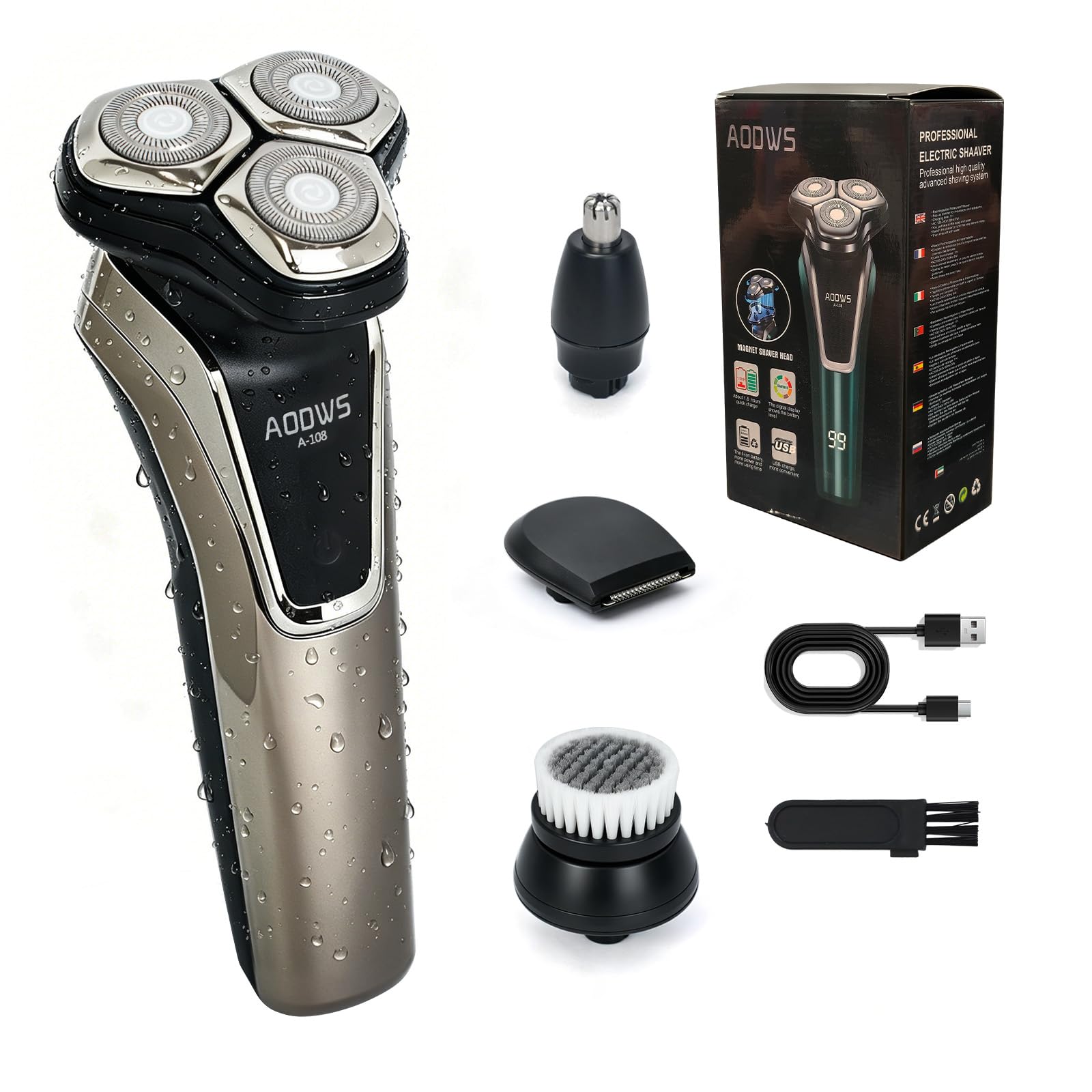 4-in-1 Electric Razor for Men, 9999 RPM High-Speed Electric Shaver, 5D Floating Head Shavers for Men, 90Min Long-Lasting, IPX7 Waterproof, LED Display, Beard Trimmer for Sensitive Skin Care