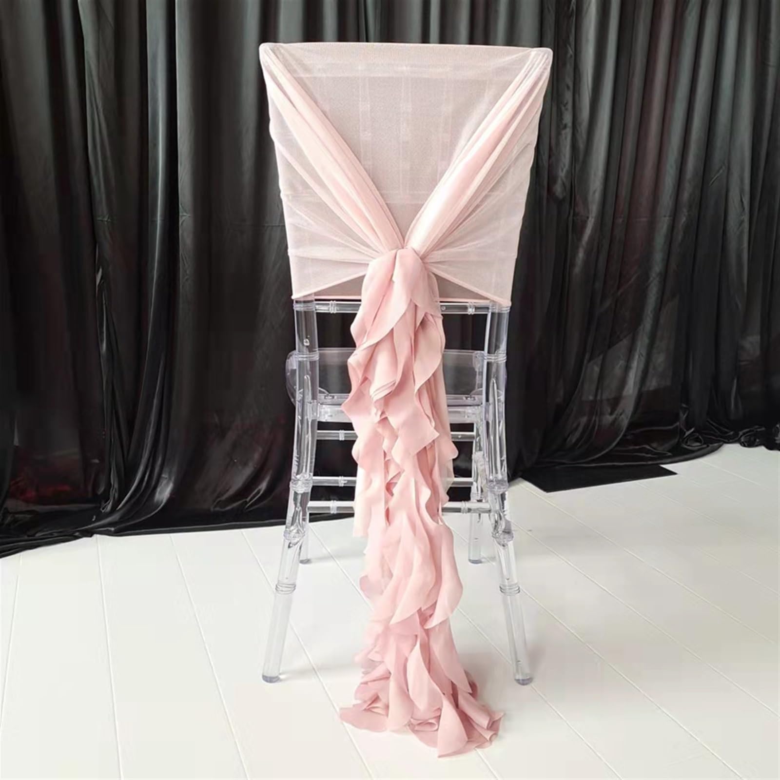 Netzhaube und Chiffon-Rüschen-Stuhlkappe, Schärpe, Blush Pink, Weiß, Blau, Hochzeits-Party-Dekoration, 12 Stück (Blush Pink 105 Stück)