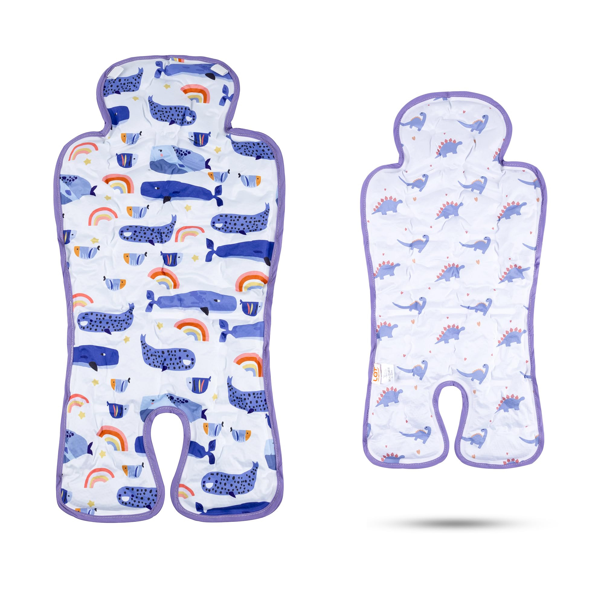 LAT Coussin Siège d’été pour Poussette, Réversible Coussin Réducteur d’été pour Poussette, Coussin Soutien Bébé avec Gel Rafraîchissant pour Poussette et Chaise Haute (Baleine+Dinosaure)