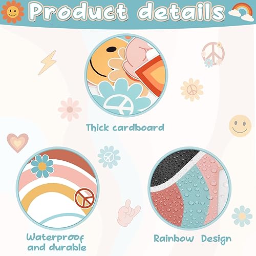 Miniatura 3 de Cartel de bienvenida retro de bienvenida a la escuela, 61 unidades, póster de bienvenida con temática de arco iris, decoración con punta de