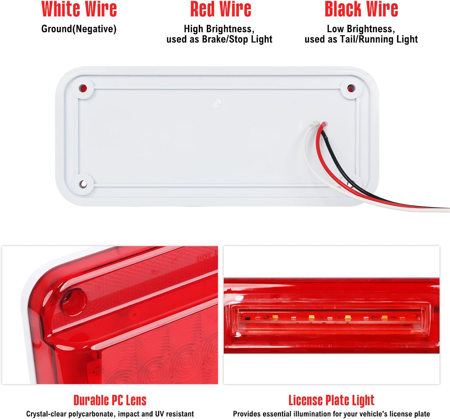 LED Trailer Tail Lights 2 Pack, IP67 Waterproof Stop Brake Turn Signal Running Lights, DOT Certified Surface Mount Trailer Light Kit for RV Camper Boat Utility Trailer Truck