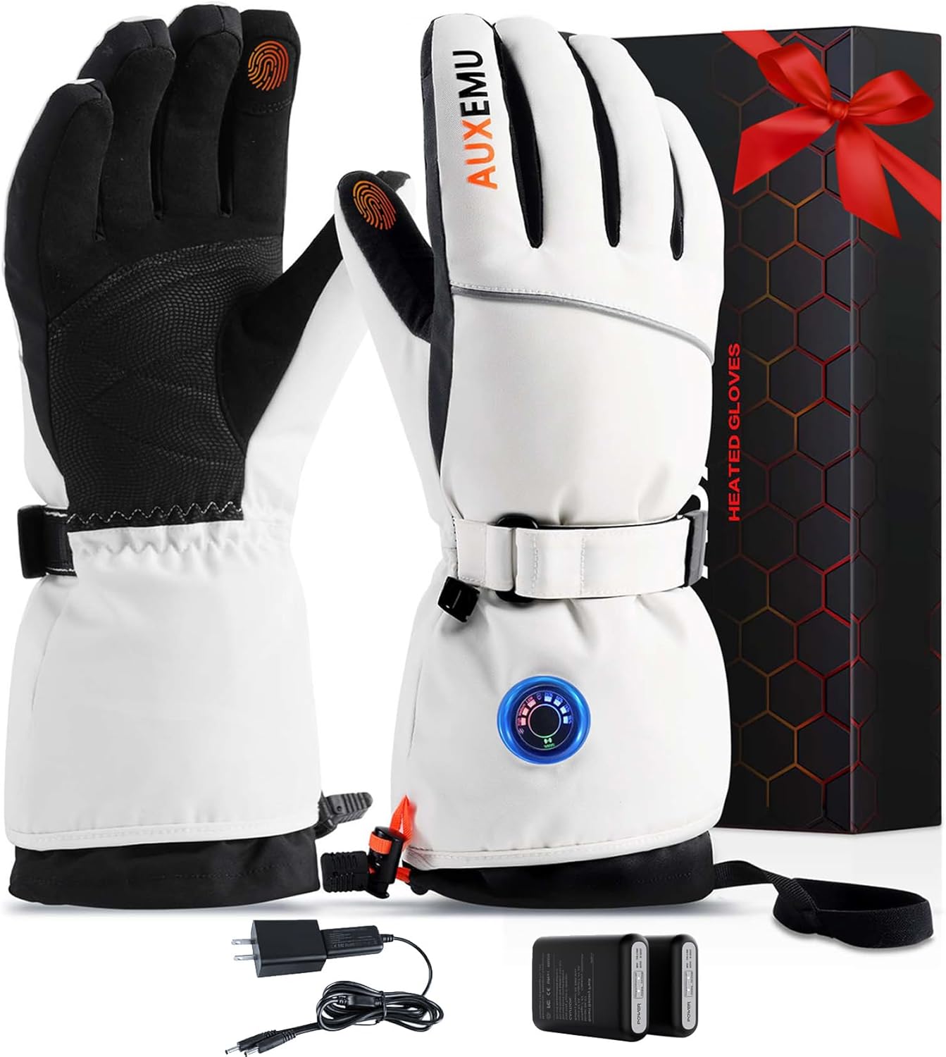 Heated Gloves for Men Women, 7.4V Fast Heating 8H Warmth Heated Gloves with Visual Button Touchscreen/Reflective Strip/Waterproof for Motorcycle Riding, Skiing, Outdoor Work