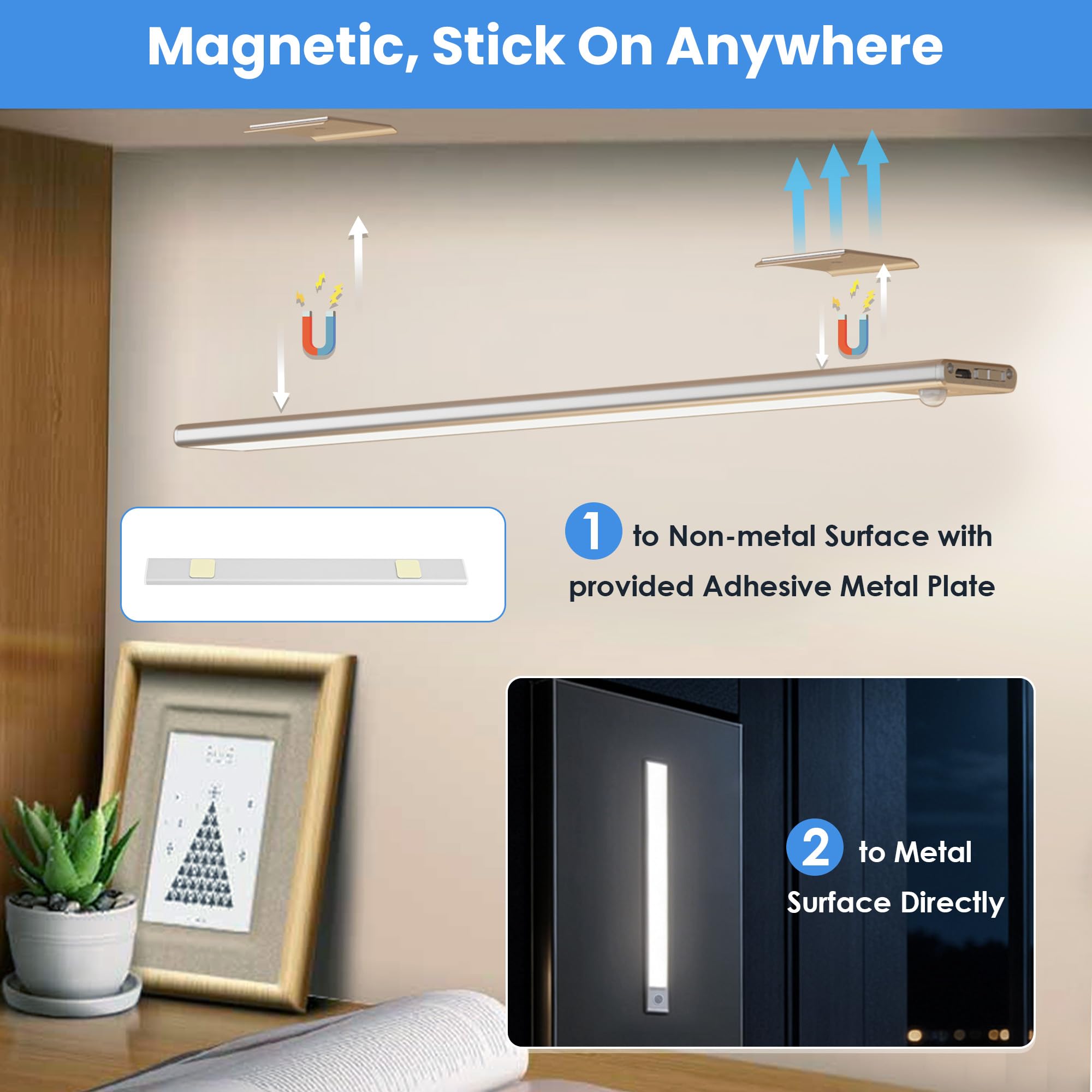 80CM LED dimmbare Unterbauleuchte Küche Lampe 6600mAh wiederaufladbar | Schrankbeleuchtung mit Bewegungsmelder 3 Lichtwärme magnetische Lichtleiste für Küchenschrank Kleiderschrank Regal Bad