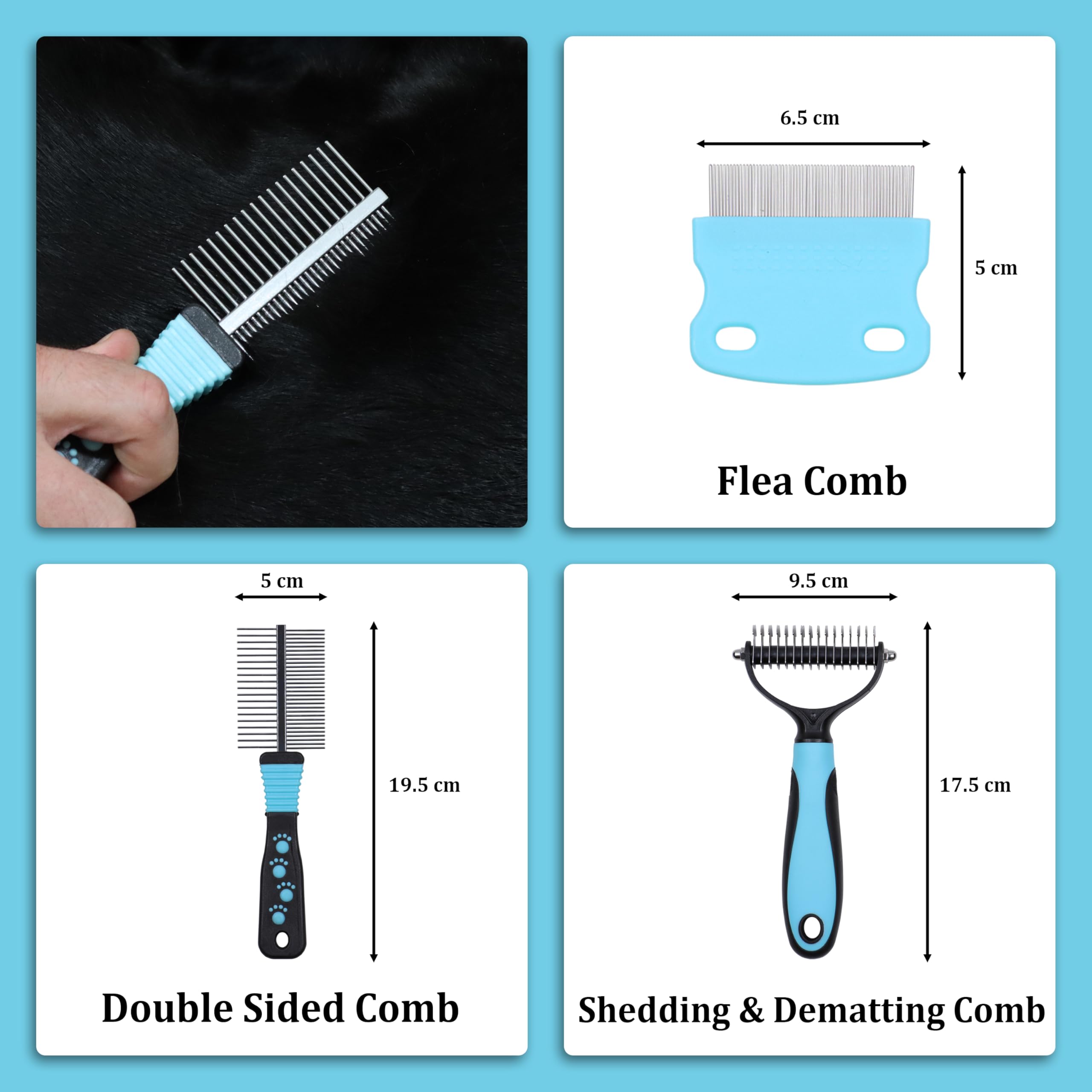 All-in-One Pet Grooming Kit for Dogs, Cats & Rabbits - Dog Grooming Supplies with Flea Comb, Fur Remover, Dematting & De-Shedding Tools, Wire Pin Brush - Home Pet Grooming Kit for Shedding & Tangles 3