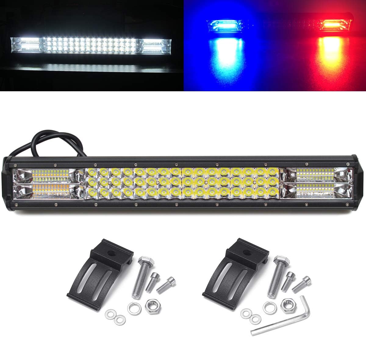 20 Inch Led Light Bar Led Flashing Warning Light for 4x4 Off Road Trucks Cars ATV SUV Spot Flood Combo Strobe Led Driving Lights Red & Blue Flash
