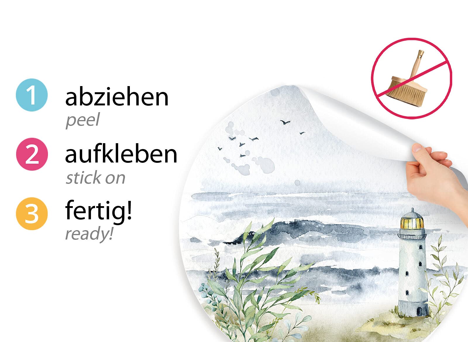 Grandora Wandaufkleber Wandtattoo Schlafzimmer Strand Küste Meer Wandsticker Ostsee Wandbild Wohnzimmer Wanddeko Esszimmer Flur Tapete selbstklebend rund DL652-03