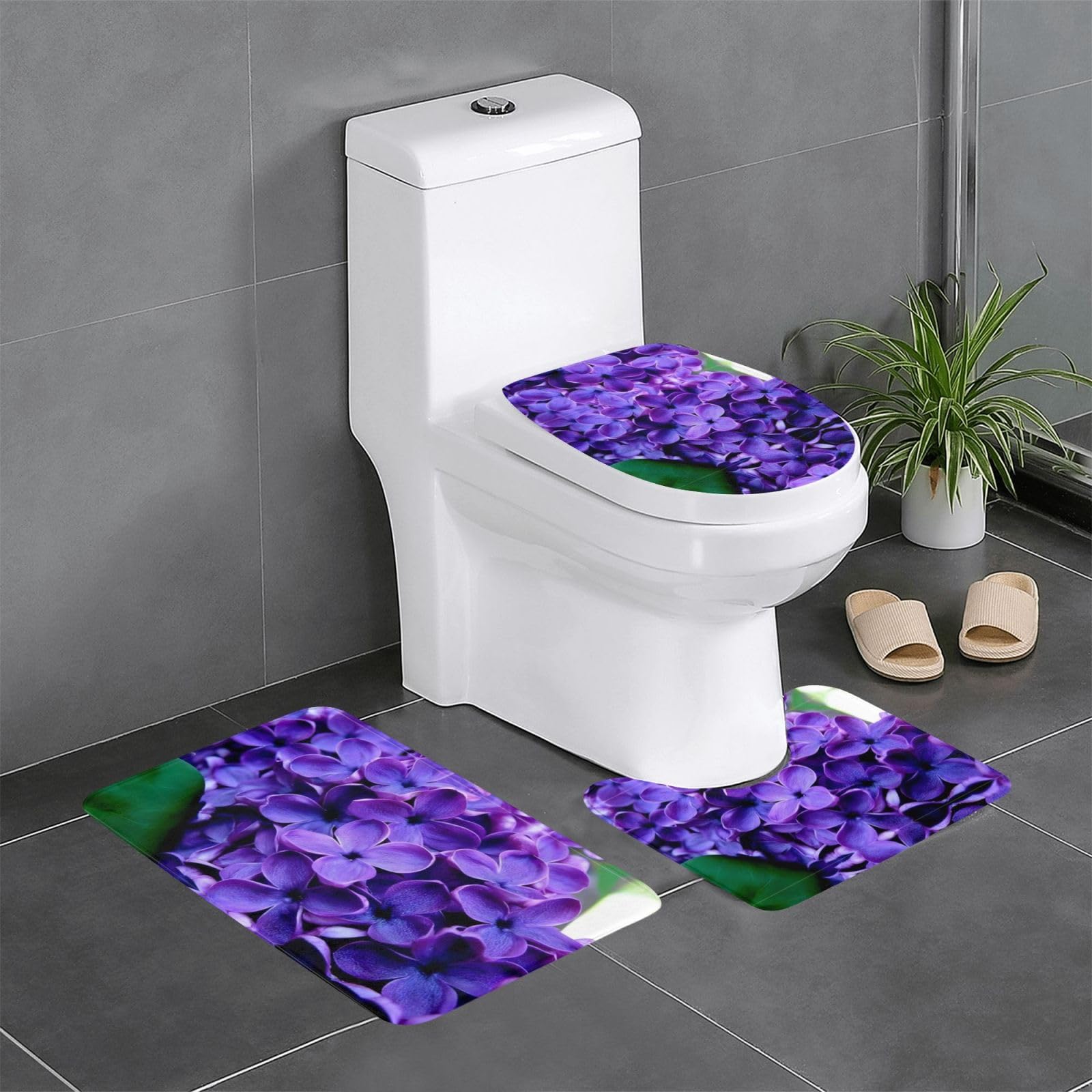 Tapis de bain à motif floral violet pour éviter les sols mouillés et glissants