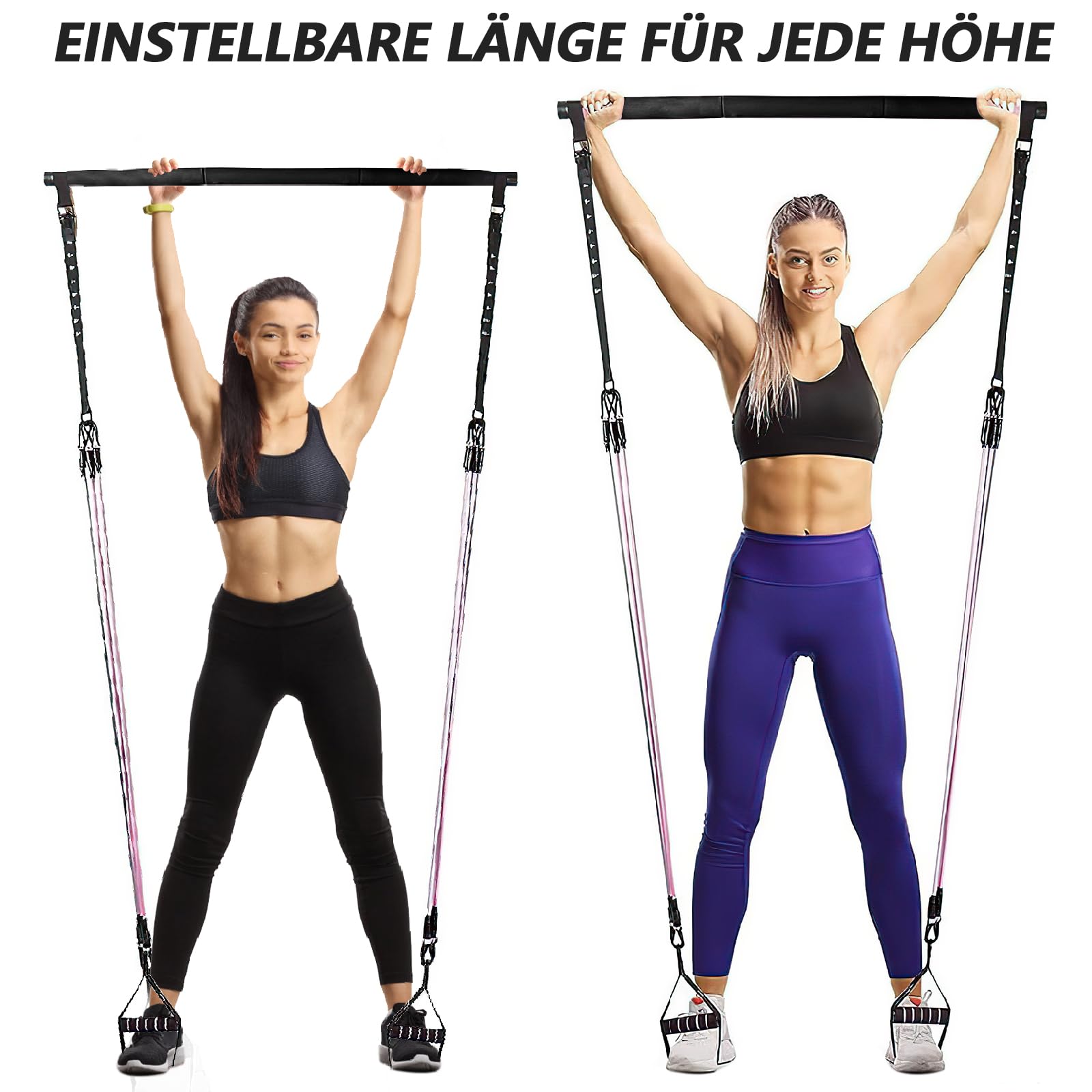W&H Pilates Bar Set, Komplettpaket für Fitnesstraining mit 6 Widerstandsbändern 13,6/18,2/22,7 kg (30/40/50 LBS), Pilates Bar, Griffe, Türanker, Fußgurte