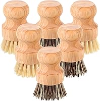 Vista 9 de Nuenen Juego de 6 cepillos de bambú para fregar platos de madera, juego de fregadores de cocina con cerdas de sisal naturales para fregadero