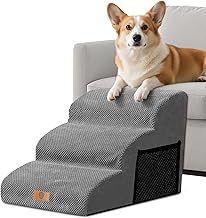 3 Step Dog Ladder, Masthome Sponge Dog Ladder, Dog Ramp for Bed/Sofa, Stairs for Puppies, Cats and Elderly/Injured Animals with Removable and Washable Cover (Grey)