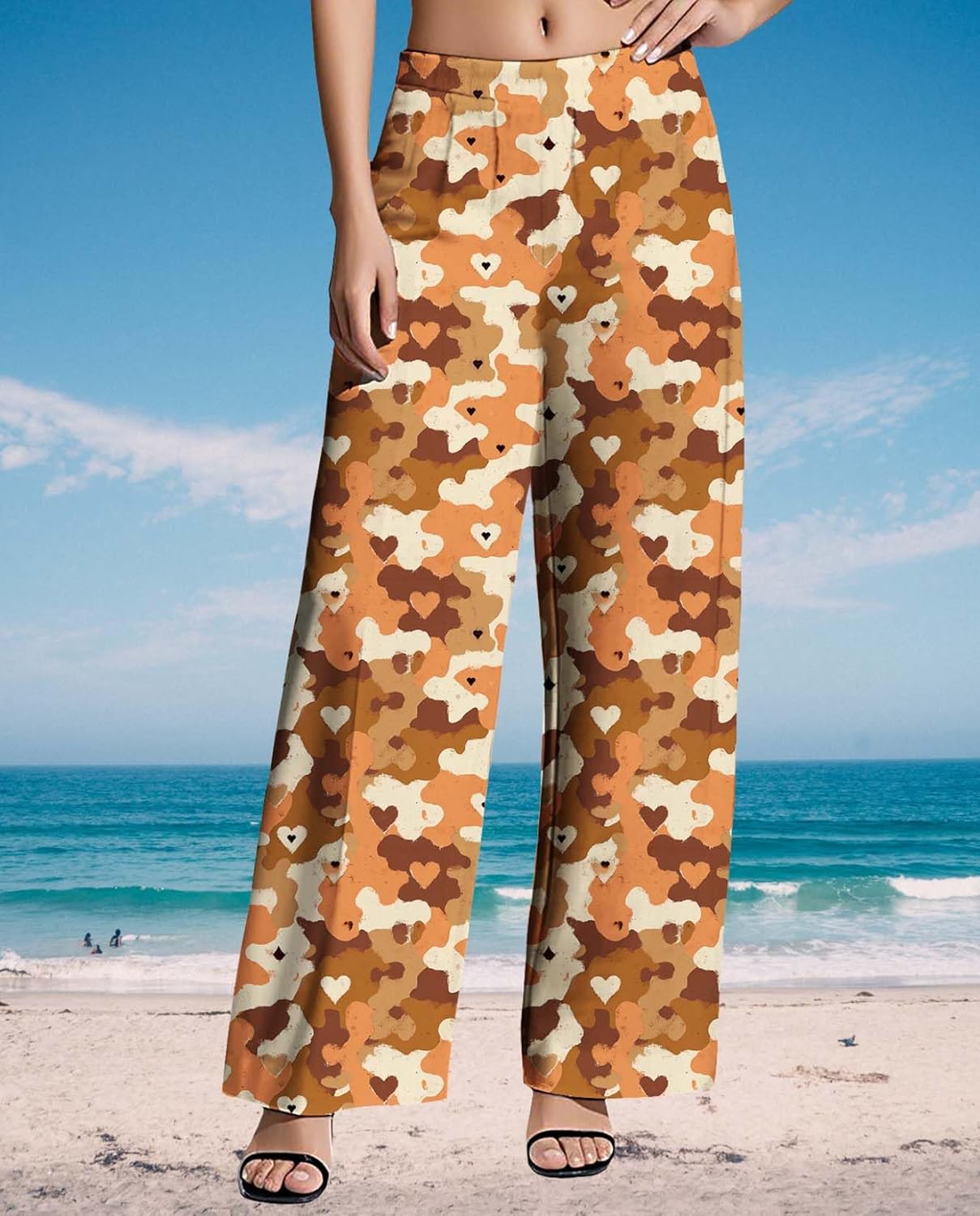 Womens Wide Leg Pants Plus Size High Waisted Pattern Print Lounge Trousers Classic Basic Comfy Work Office Pant - Image 3