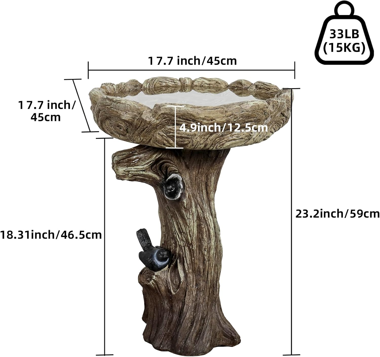 SKYFIRE Bird Baths for Outdoor - 23" Tall Pedestal Birdbath with Bird, Fibre Reinforced Concrete with Woodland Tree Trunk Décor, Modern and Durable,Bird Bath for Outside, Garden, Patio, Lawn, Backyard
