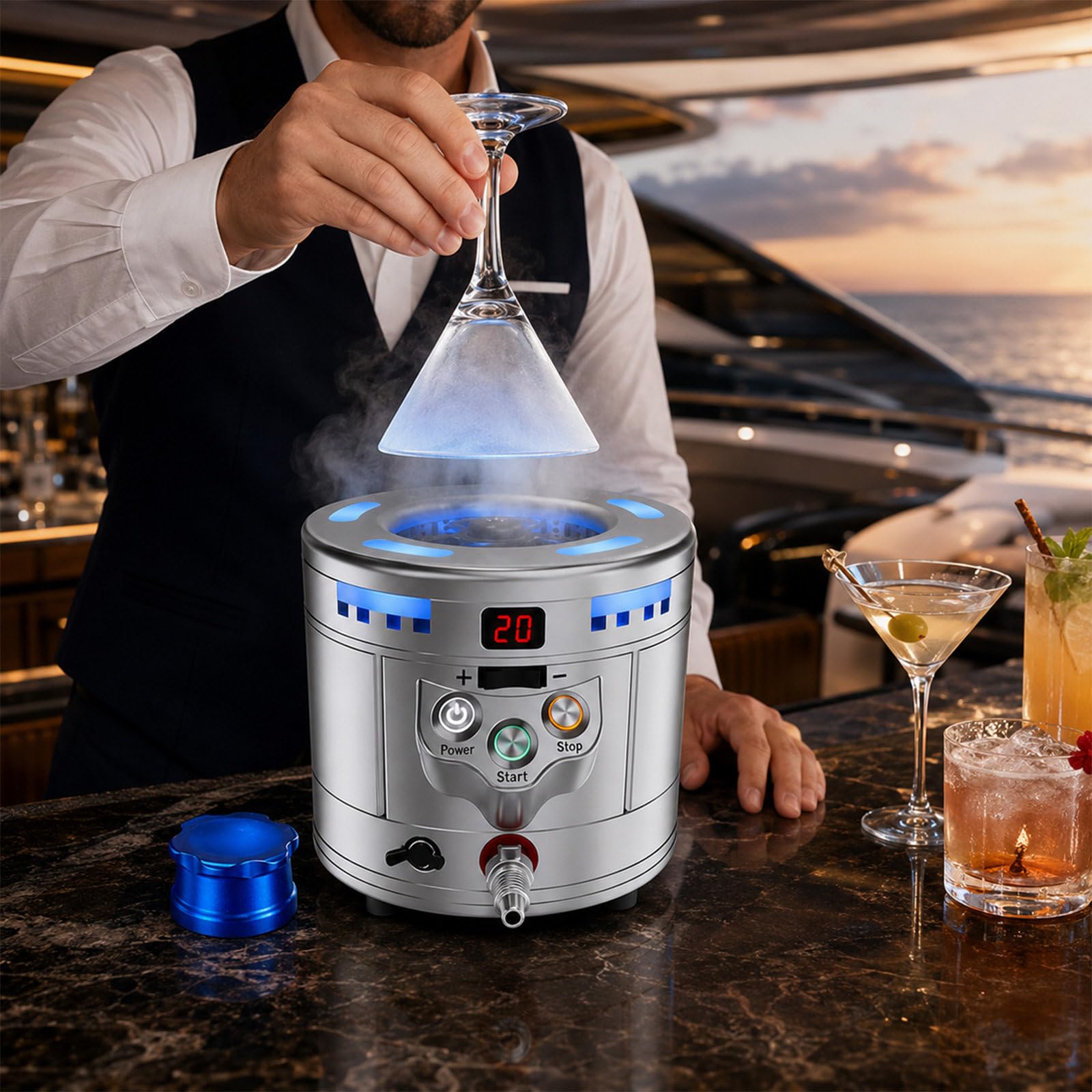 SICWEDIM Instant Dry Ice Maker & Fast Glass Chiller, 2-In-1 Portable Drink Chiller, No Dry Ice Storage Needed, Commercial Glass Froster For Bartenders Chefs Event Hosts Backyard Gatherings