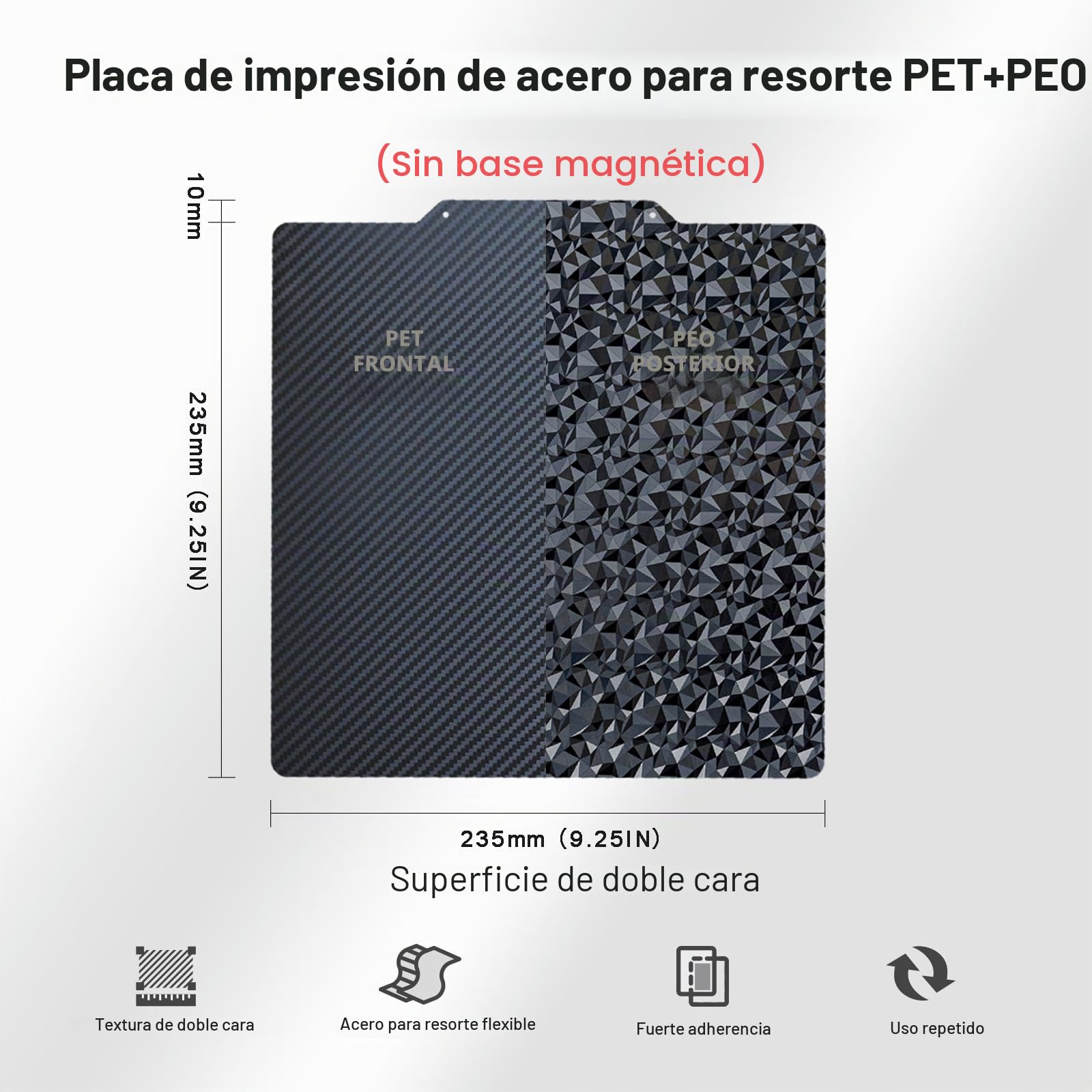 Plataforma de impresora 3D PEO+PET 235 x 235 mm para Ender 3/Ender 3 Pro/Ender 3 V2/Neptune 3 Pro/4/Sovol SV05, No Magnetic Base