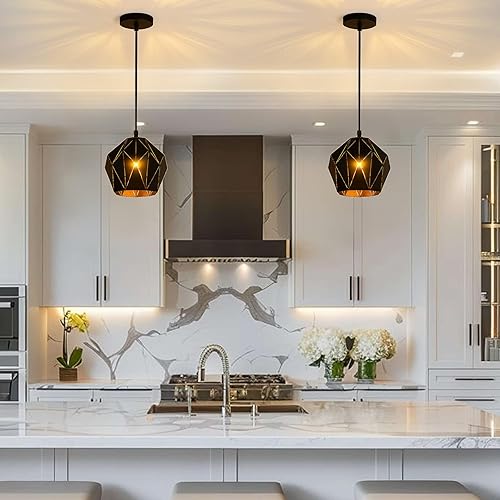 Miniatura 4 de Riakrum Juego de 2 luces colgantes para isla de cocina, altura ajustable, industrial vintage, lámpara colgante de techo retro para cocina, isla,