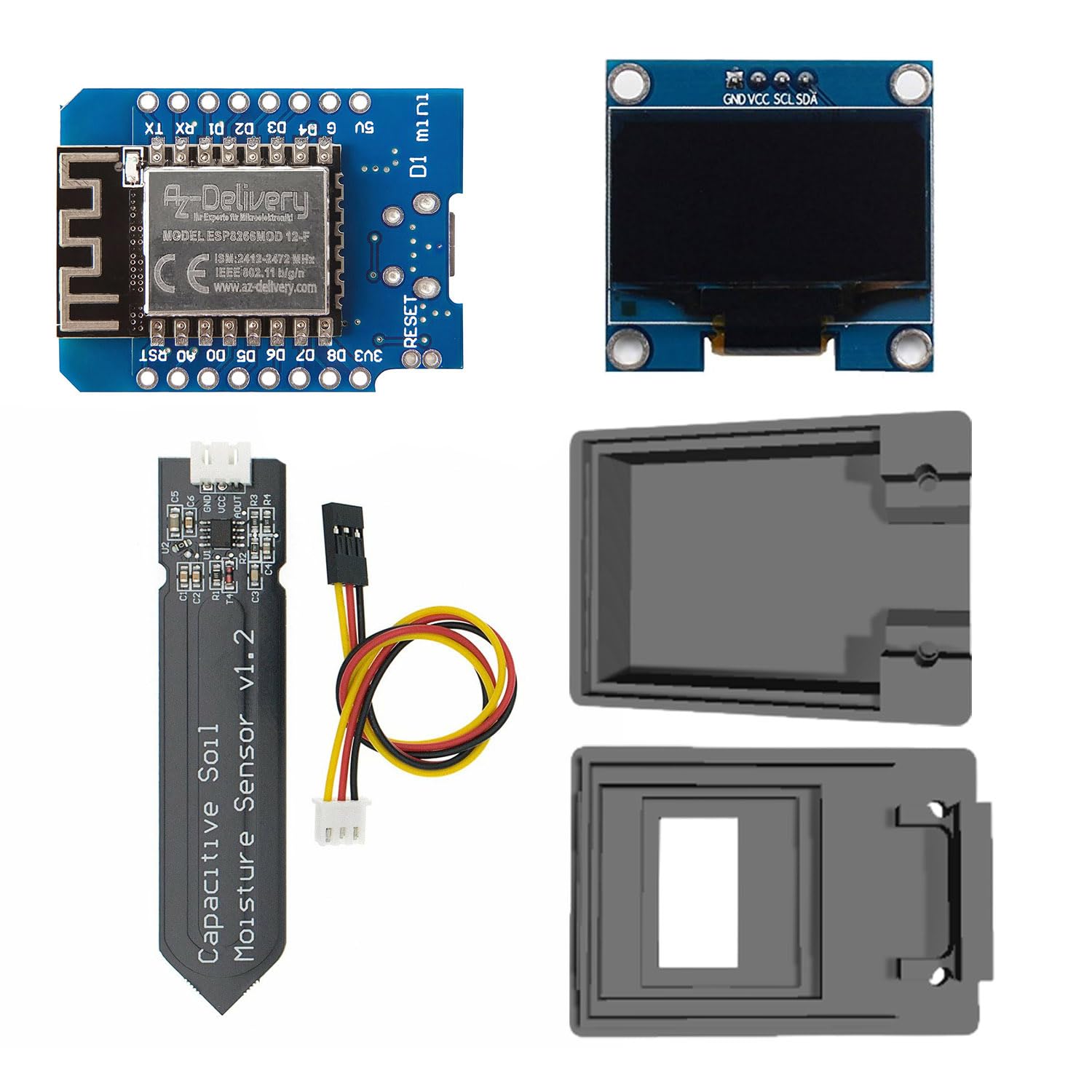 capacitive soil moisture sensor with oled display | preassembled wemos d1 mini | real-time moisture percentage | plug-and-play | esphome & home assistant compatible | durable & accurate