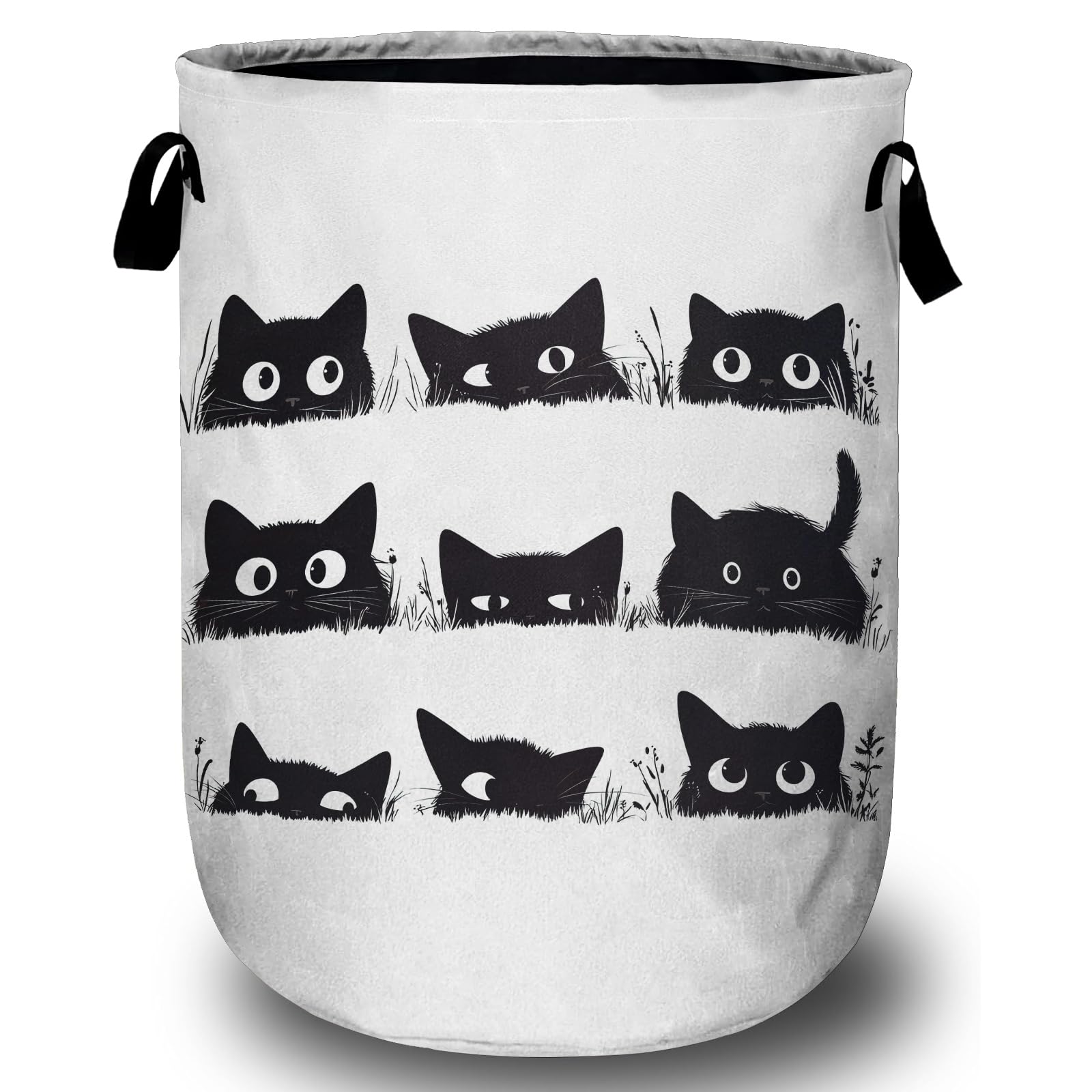 Cute Black Cat Laundry Basket, Laundry Hamper Collapsible Oxford Cloth with Handle Clothes Storage Bin for Bathroom Laundry Room Bedroom 15.7 X 20 Inch