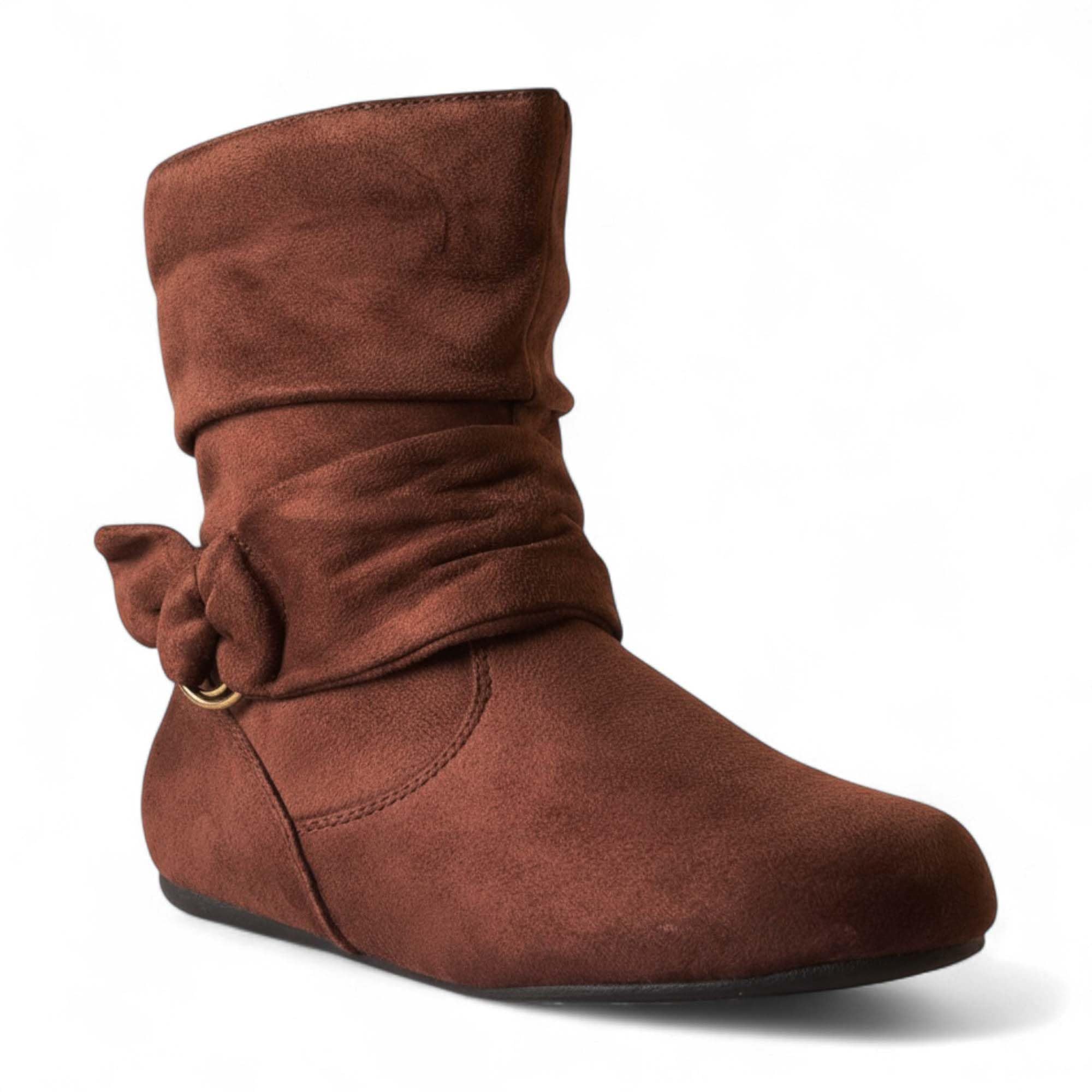 ABSOLEX Women Suede Fashion Slouch Mid Calf Low Heel Casual Slip On Ankle Bootie