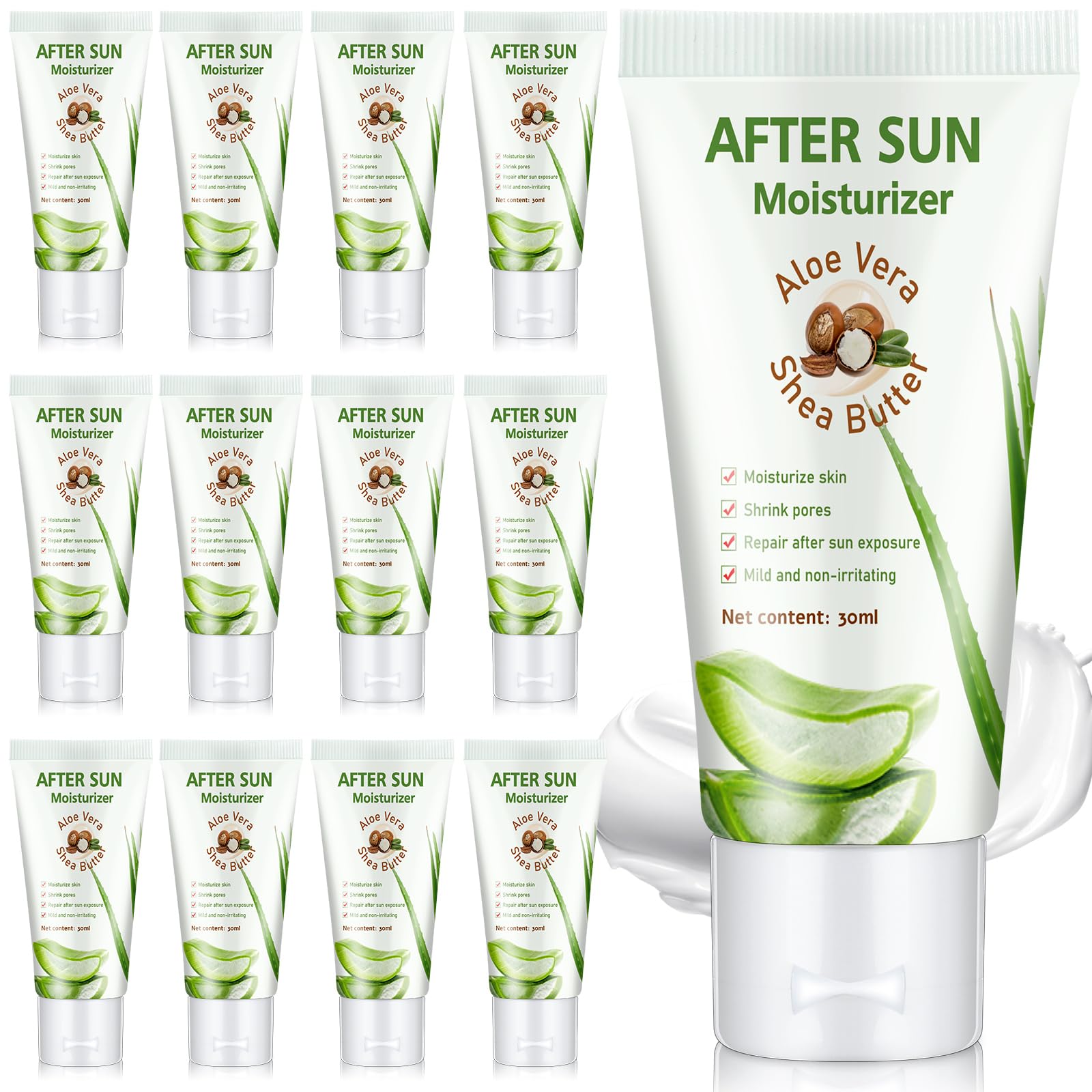12 Pcs Mini Aloe Vera Lotion Bulk, 1 oz Travel Size Aloe Vera Lotion for Sunburn Relief, Organic Mini After Sun Daily Moisturizing for Face and Body