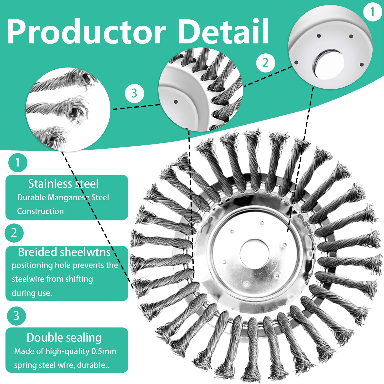 Cabezal cortador de alambre de acero irrompible de 10 pulgadas, rueda resistente para malas hierbas para grietas de entrada, aceras, pavimentos y grandes áreas, cepillo giratorio universal, se adapta