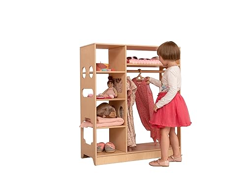 WoodandHearts Open Wooden Wardrobe for Kids - Montessori Wardrobe and Wooden Organizer - Perfect Toddler Dressup Closet and Kids Wardrobe Closet -