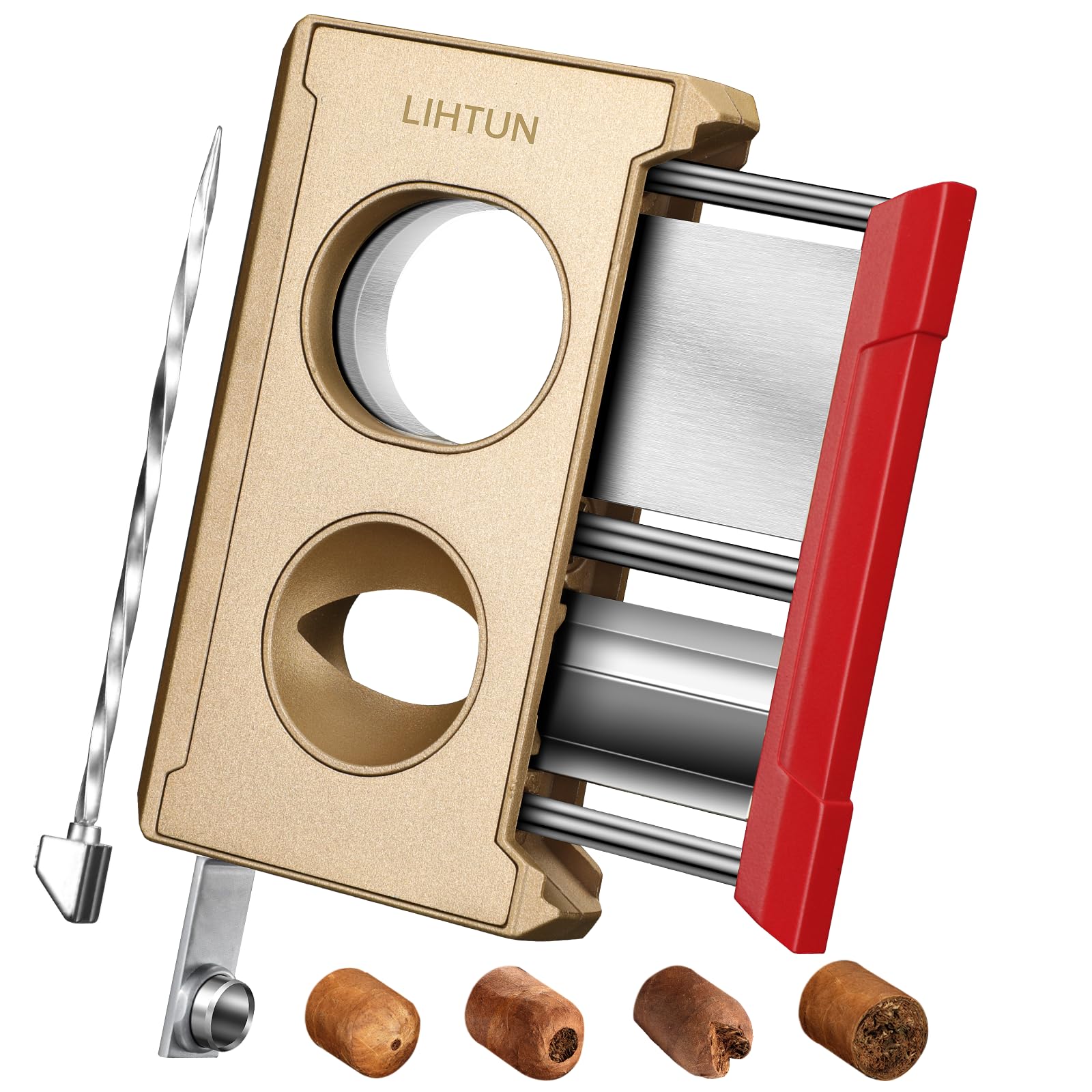 Cigar Cutter Guillotine 4 in 1 One Touch Straight Cut V Cutter with Cigar Punch Cigar Draw Enhancer, Gift for Men, Stainless Steel Double Blade Cigar Clippers, Cuts Up to 60 Ring Gauge Cigars
