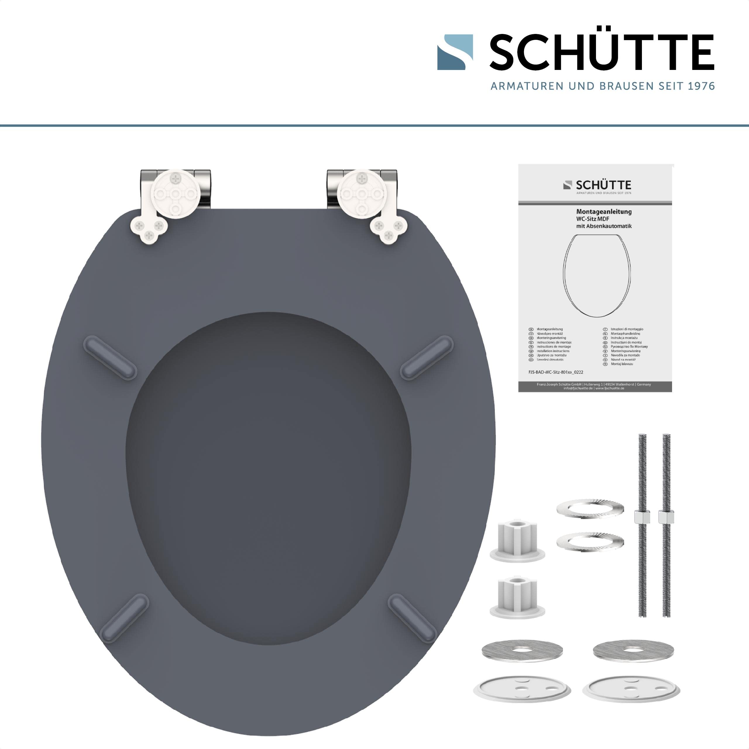 SCHÜTTE SPIRIT - Asiento de inodoro con tapa de inodoro con descenso automático, de madera, con núcleo de madera, con diseño (carga máxima de 150 kg), color antracita