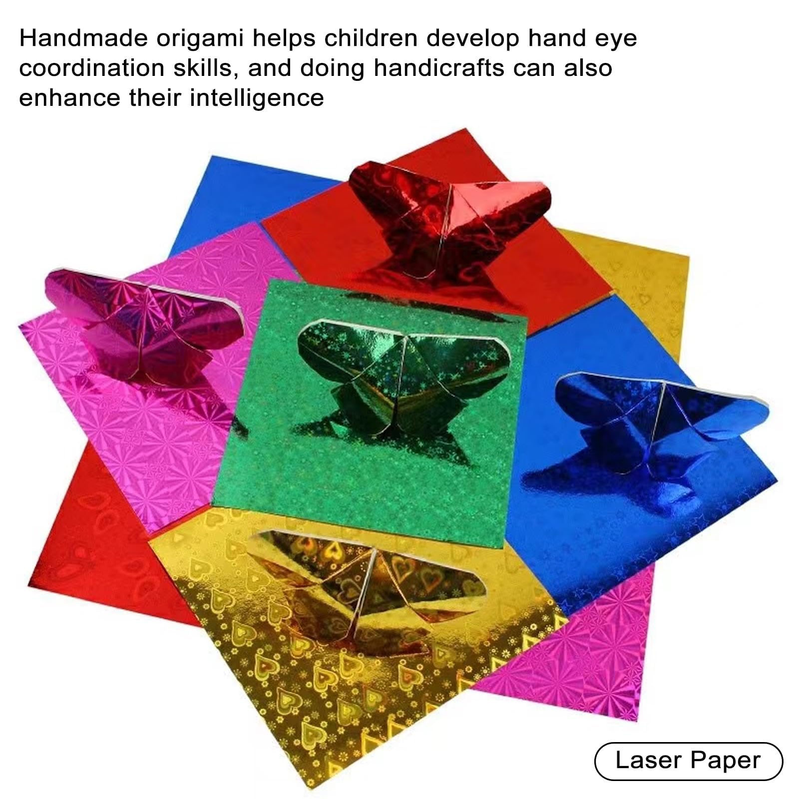 100 Hojas de Papel Brillante para Origami, Cuadrados Iridiscentes Papel de Origami Papel Decorativo Papel Cuadrado con Purpurina Papel Plegable para Manualidades para NiñOs