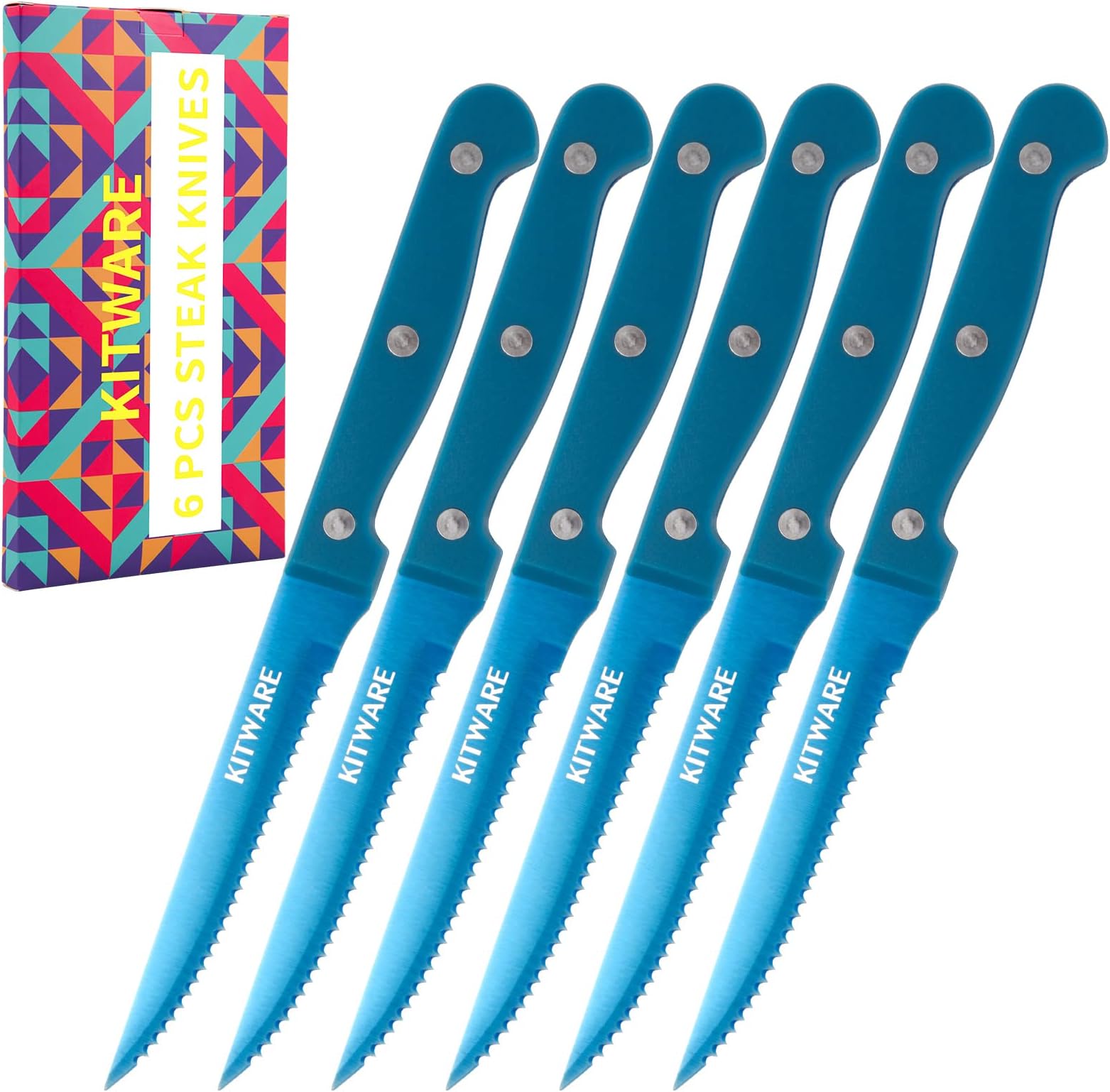 KITWARE Rainbow Steak Knife Set with Gift Box, 6Piece