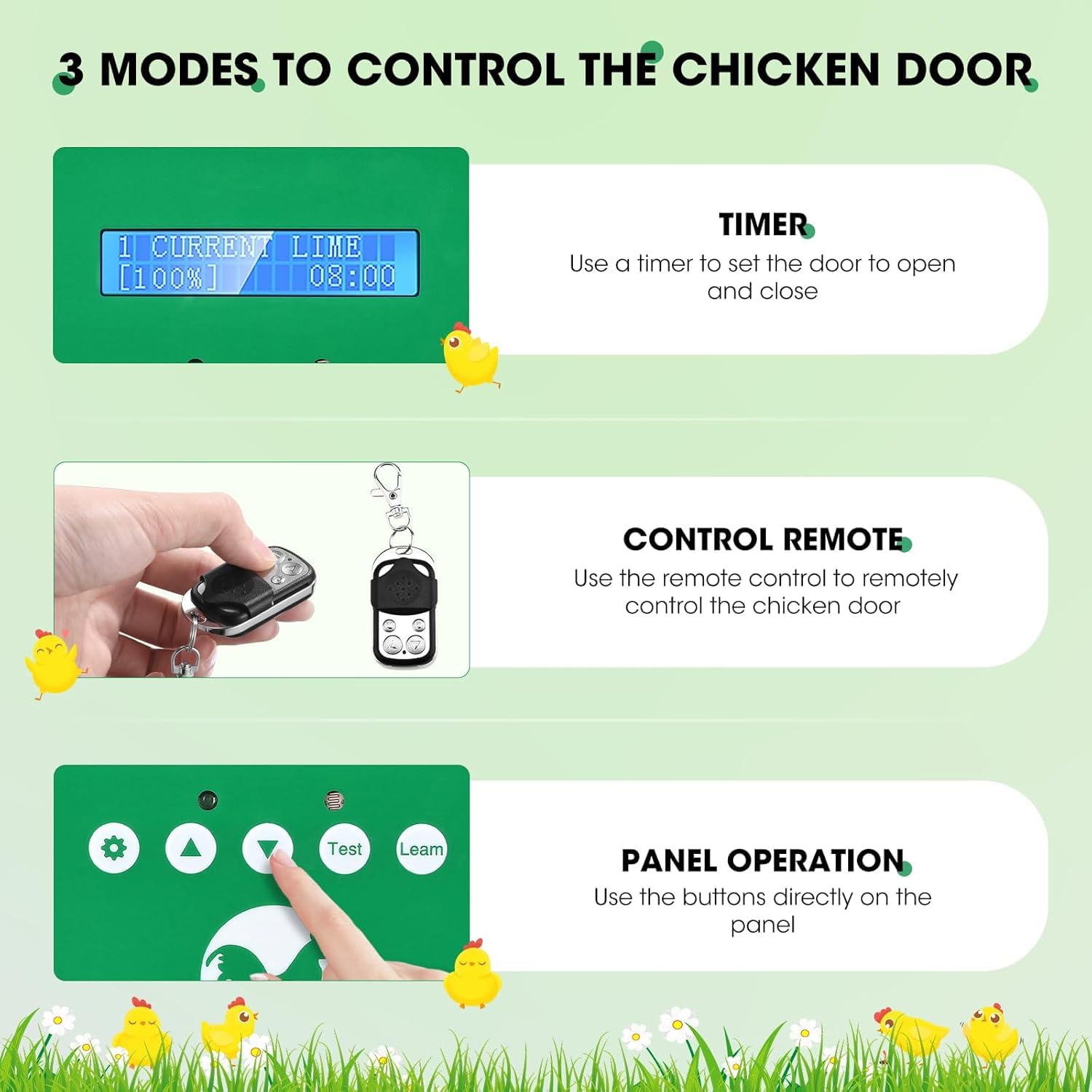 Porta Pollaio Automatica Con Telecomando | Timer E Sensore Luce | Alimentazione A Batteria O Rete | IP65 - Foto 5