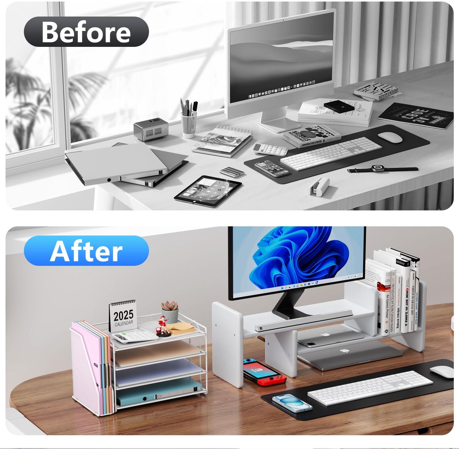 gianotter 4-Tier Paper Organizer With Magazine Holder, Desk Organizers and Accessories, Desk Accessories & Workspace Organizers, File Organizer for Office Supplies Storag (White, 4-Tier) - Image 3