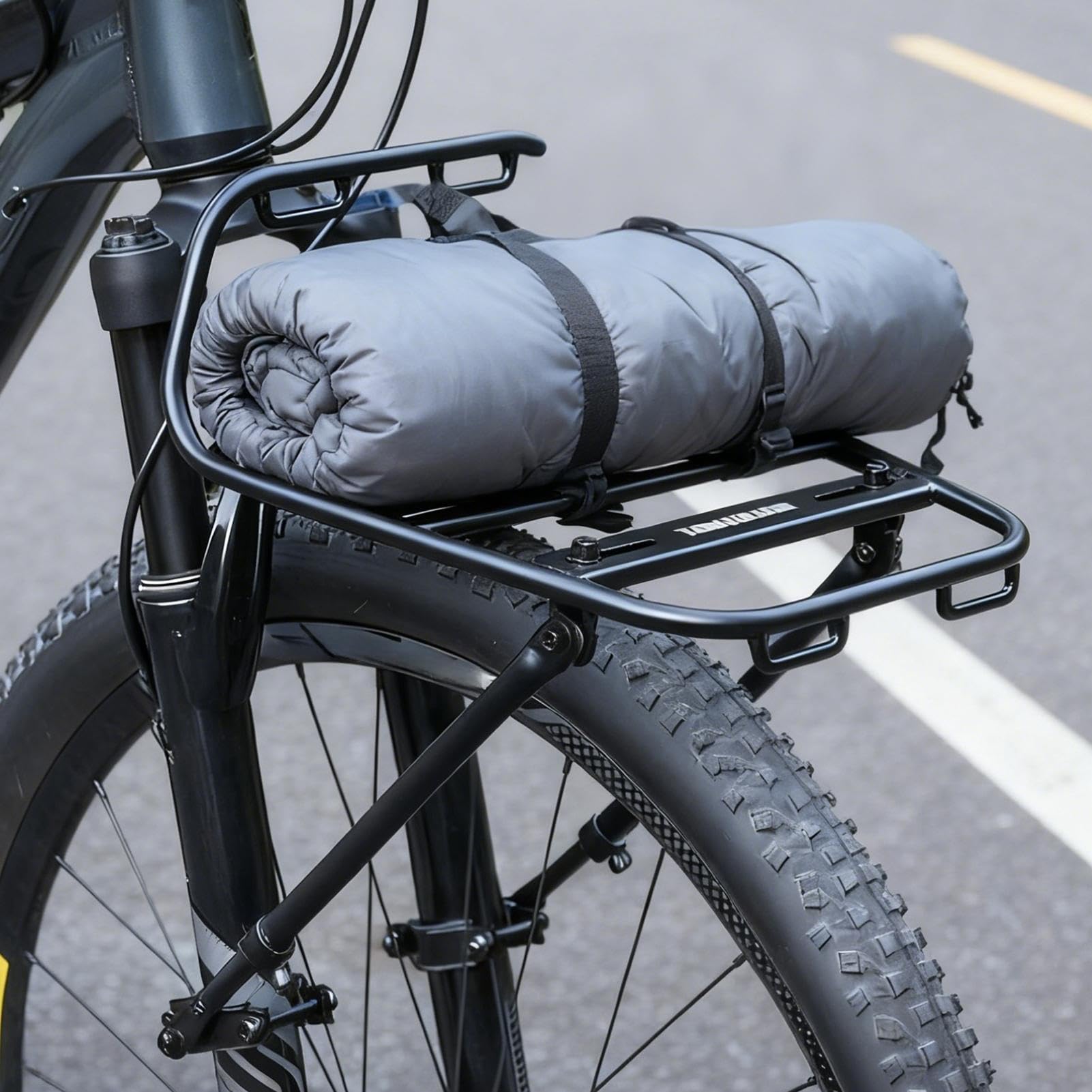 Przedni Bagażnik Rowerowy Aluminiowy Regulowany Nośny | z Paskami Bagażnik na Sakwy Rowerowe Dla Kolarstwa, Jazdy Na Rowerze, Mobilności, Drogi, Garażu, Ściany, Parkowania, Plaży