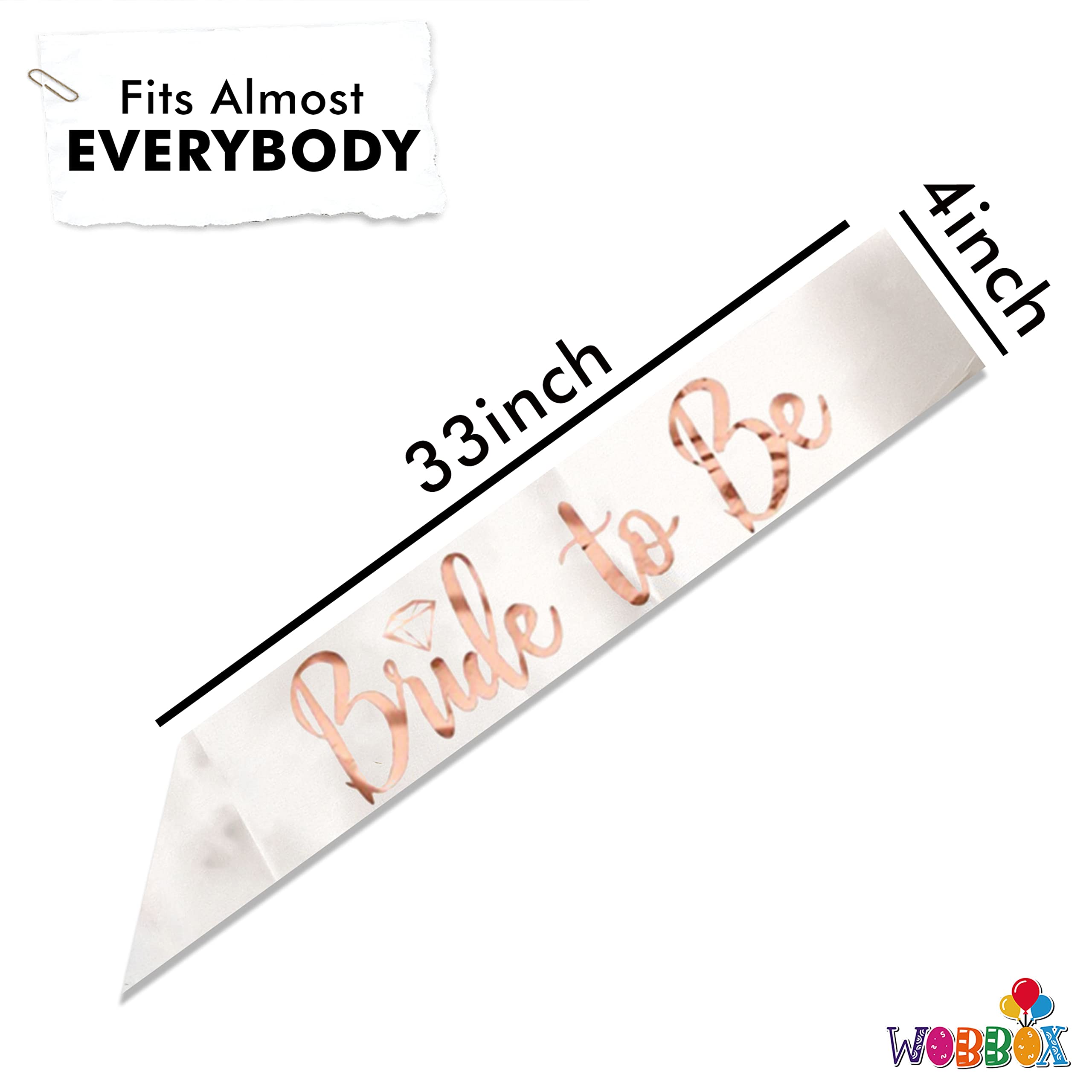 WOBBOX Bachelorette Party Sash For Bride & Groom, Bride To Be Sash, Briadal Shower Sash, Team Bride Sash, Bachelorette Party Decoration Items- White Rose Gold Foil Big Text Bride to be 1