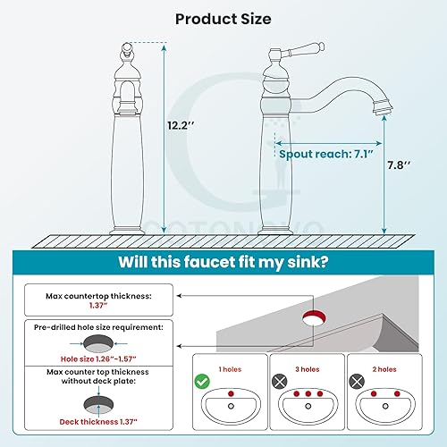 Miniatura 3 de gotonovo RV Vessel Bathroom Faucets for Sink One Hole Single Hole Single Handle Solid Brass Brushed Nickel Farmhouse Modern Lavatory Vanity Mixer