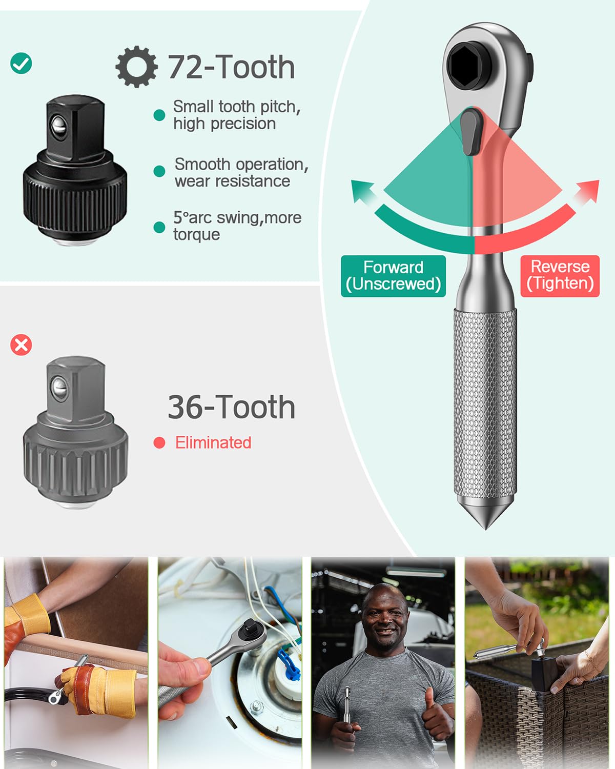 ORIA Ratchet Screwdriver Set, 42 in 1 Ratchet Wrench Bit Socket Set including 30 S2 Bits, 72-Tooth Reversible Ratchet - Image 3