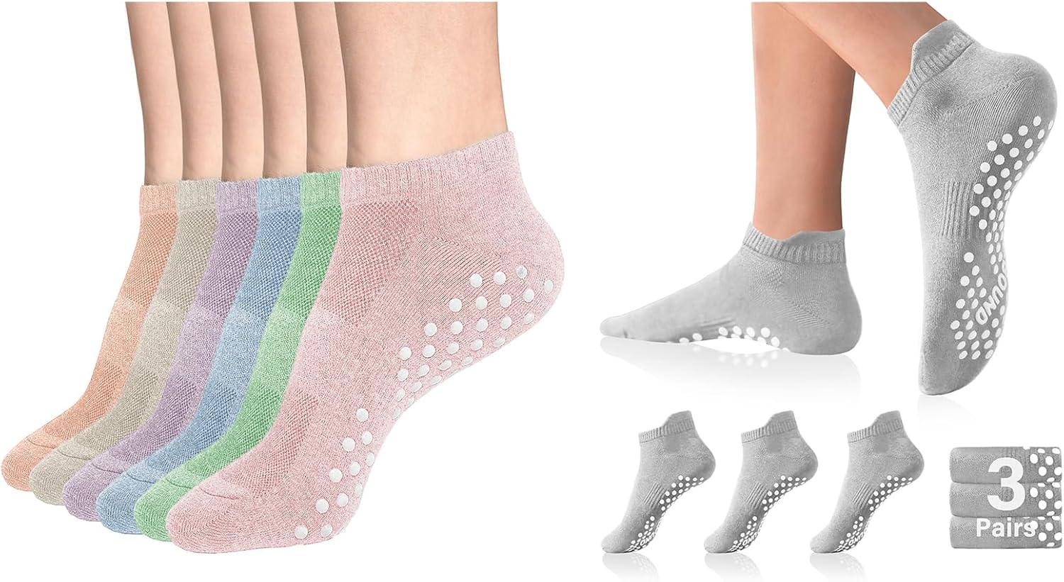 DIBAOLONG Pilates Socks with Grips for Women Yoga Socks Non Slip for Hospital, Pergnancy, Barre, Ballet, Dance, Workout 3 Pairs…