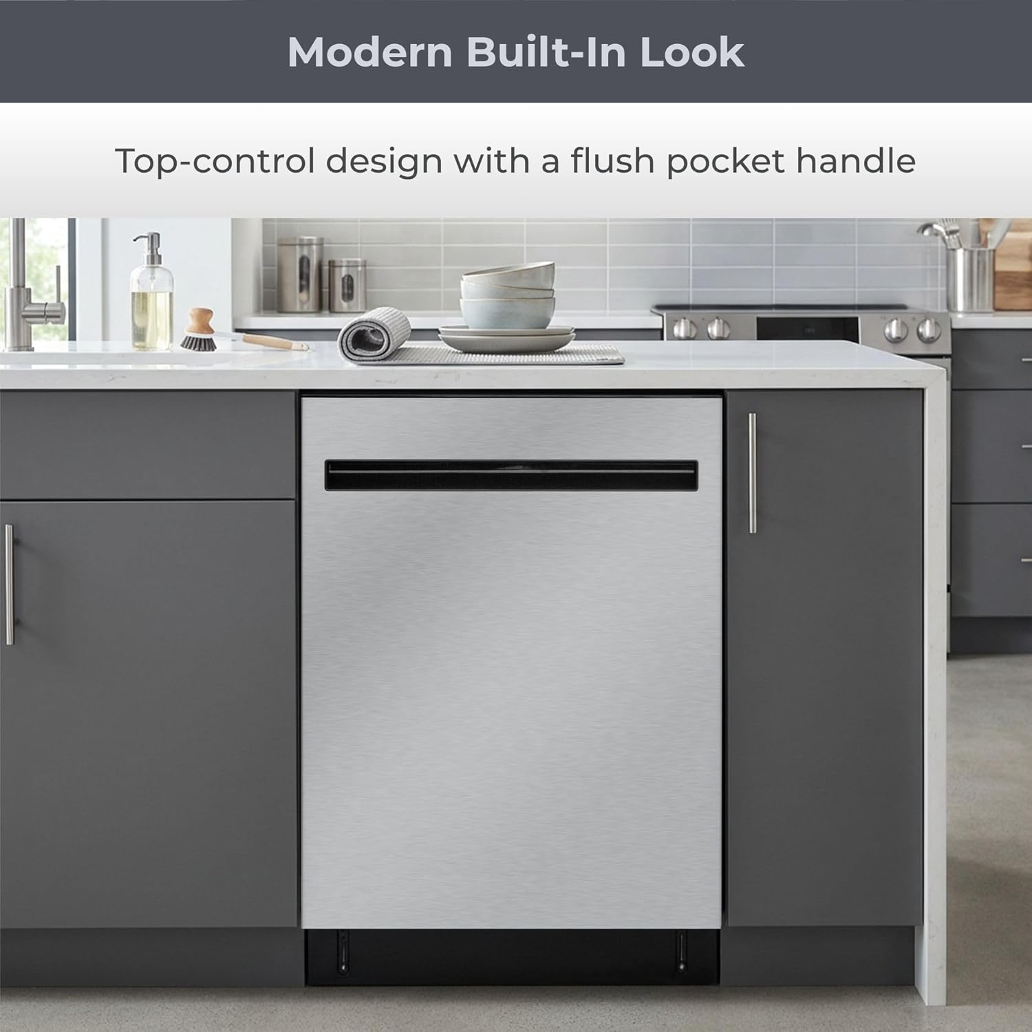 Kenmore 24" Built‑In Dishwasher with 3 Racks, Stainless Steel Tub, Top Control, Energy Efficient, Ultra‑Quiet 49 dBA, High‑Capacity Dishwasher – Stainless Steel
