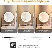 Vista 4 de Vabches Tocador de maquillaje con espejo redondo y luces, mesa de maquillaje blanca con estación de carga, mesa de tocador pequeña para dormitorio