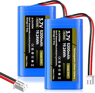 2 Pack 3.7V ICR18650 Lithium ion Rechargeable Battery 5200mAh 1S2P with JST XH2.54/2P Plug Connector for DIY Electronics, Solar Lighting, Toys, Bluetooth Speaker and Electronic Devices