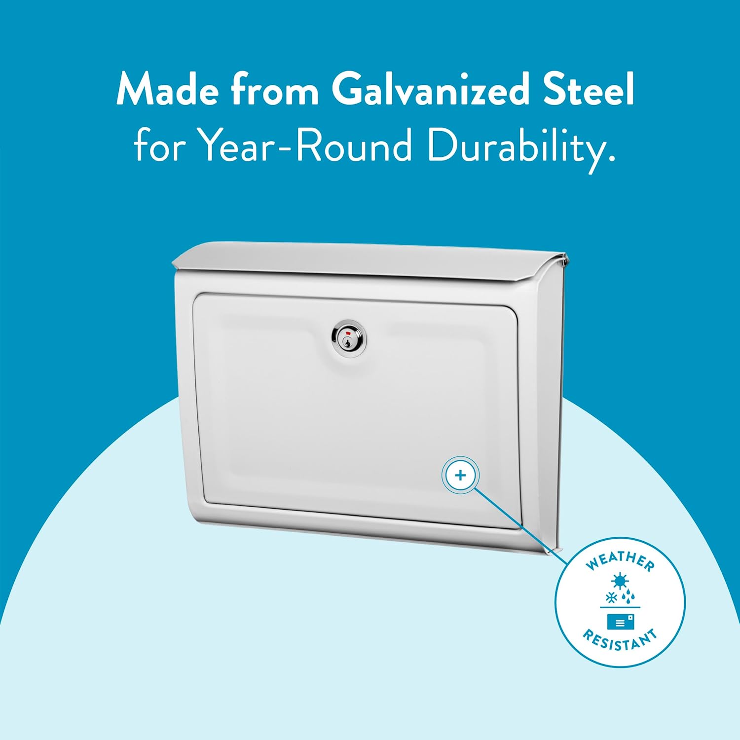 Architectural Mailboxes Whitman™ Locking, Wall-Mounted Mailbox for Outside, Metal Galvanized Steel Medium Mail Box with Lock and Key Drop Box, White