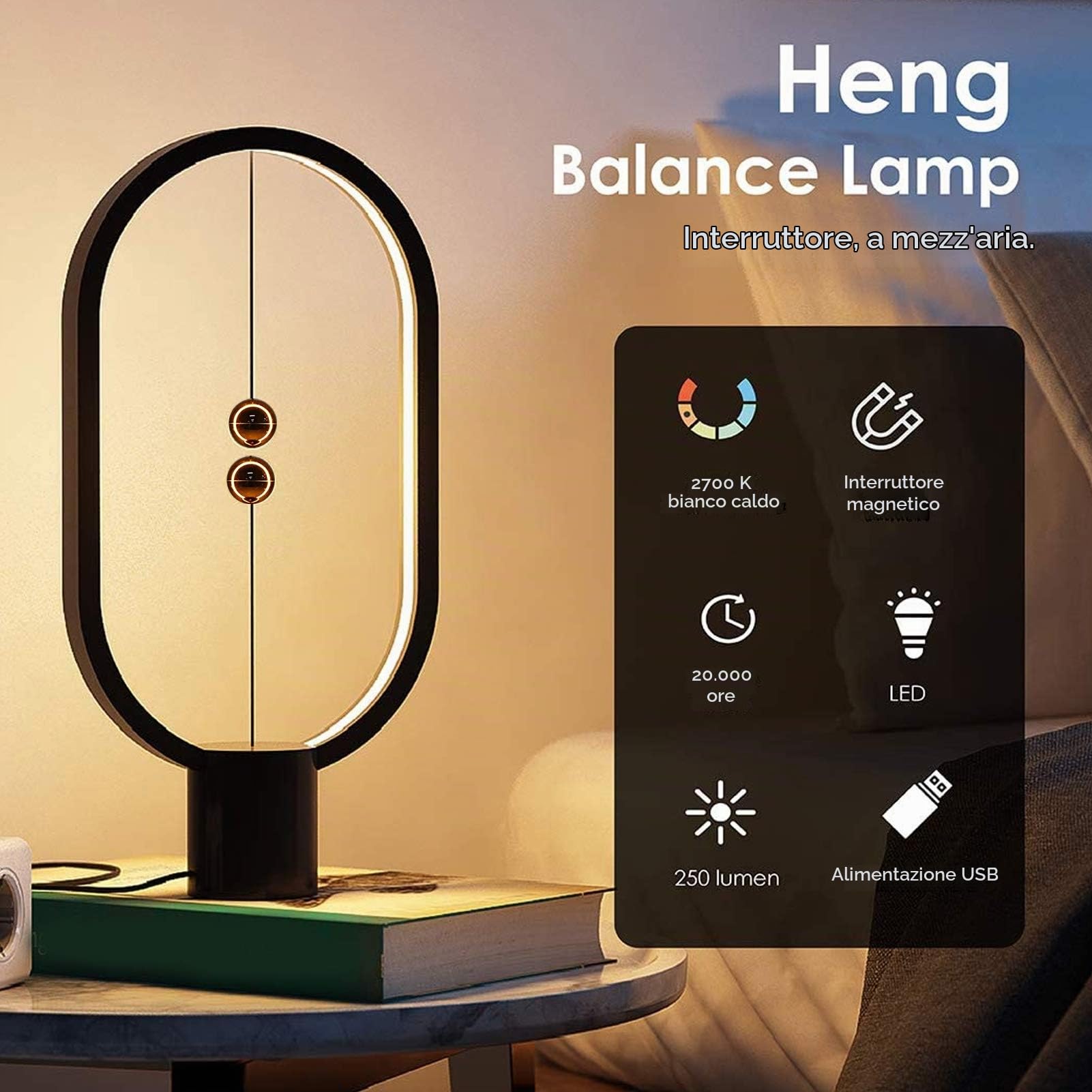 Hztyyier Heng Balance Lamp, Lampada a LED con Regolazione Toccata, Design Equilibrato, Luce Magnetica, per Casa, Ufficio, Camera da Letto