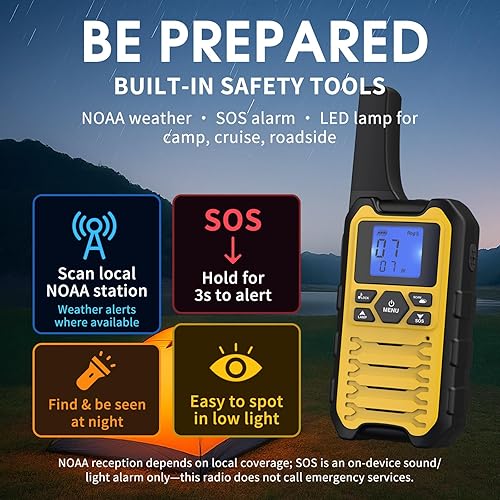 Miniatura 7 de Wishouse Walkie Talkies K15 de largo alcance para adultos, radios recargables bidireccionales, paquete de 4, 2 W FRS, 22 canales, USB-C, linterna,