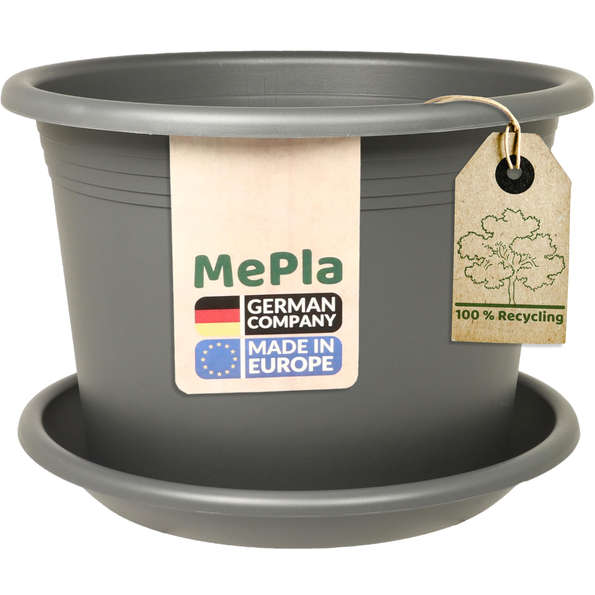Mepra Lot de 2 Pots de Fleurs Cylindro + Soucoupe Assortie Set Kübel ø60 + US ø58 cm Anthracite