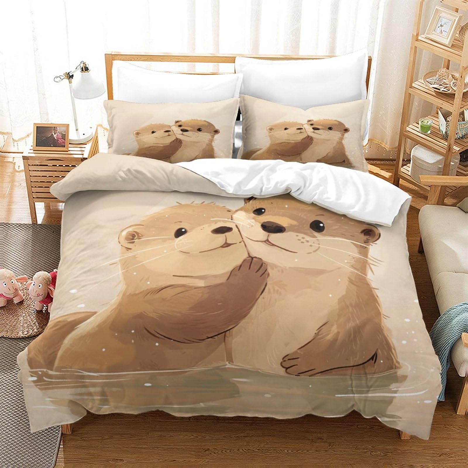 Parure de lit loutre mignonne en microfibre douce pour décorer la chambre des enfants et ados