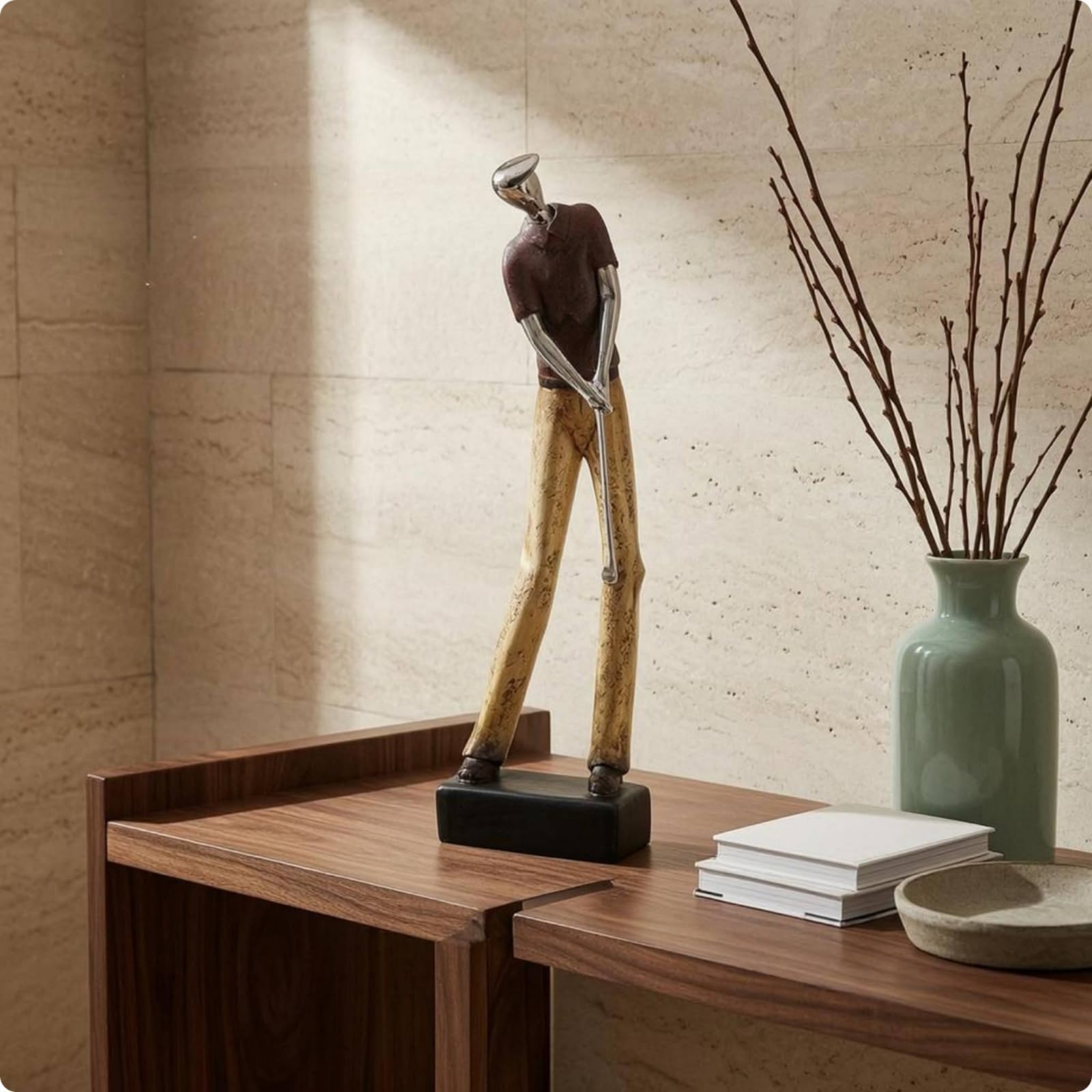 Statuetta Golfista Scultura Decorazione Ornamento Figura Resina con Design Riflessivo E Profilo Minimale su Base Stabile Adatta per Ufficio Vetrina, Stile Golfista Uomo