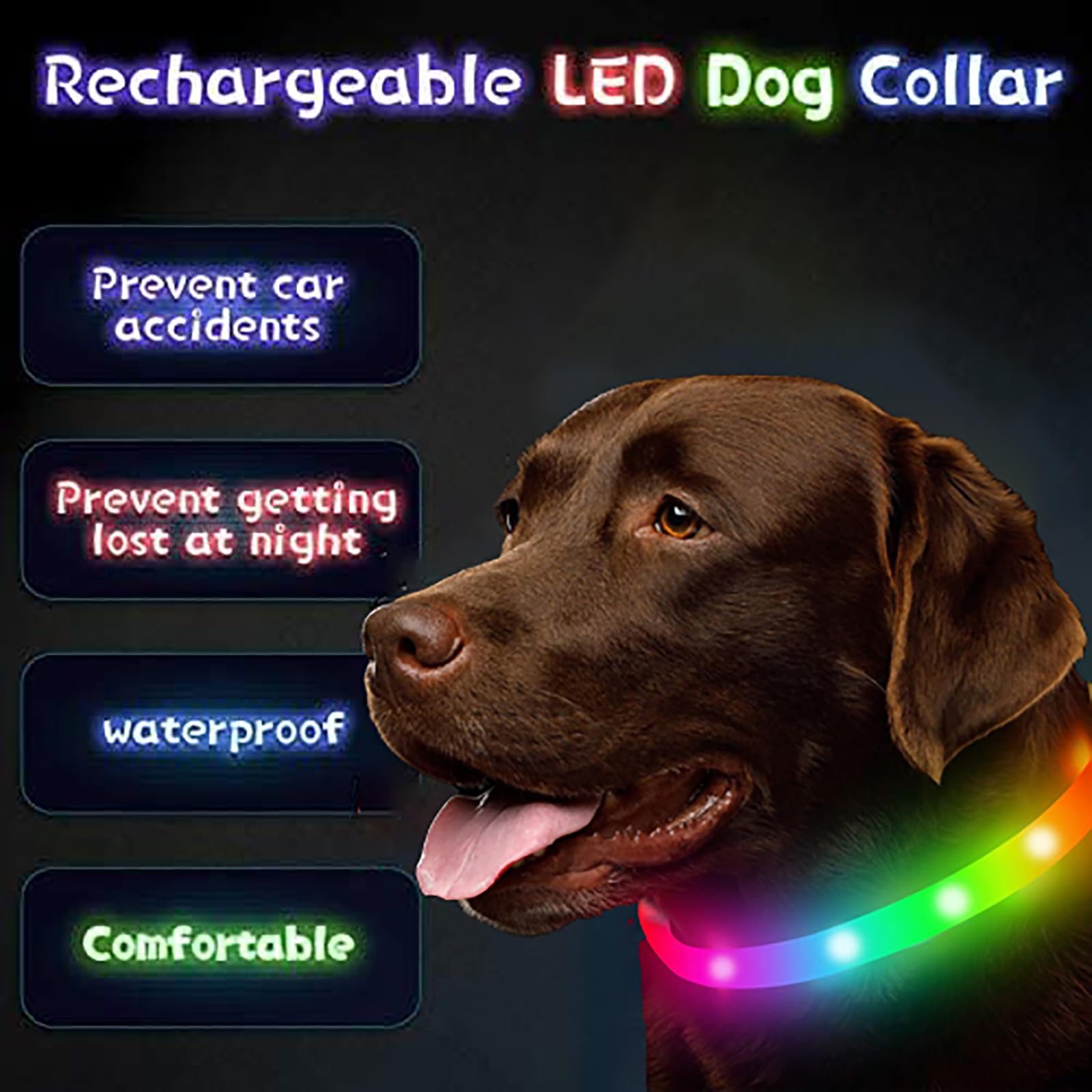 Light Up Dog Collar, Dog Collar Light with Flashing Pendants - Image 2